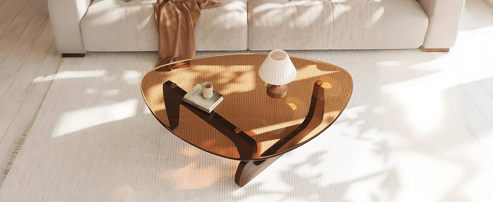 WISFOR Couchtisch, Wohnzimmertisch aus Glas und Holz, 110,5 x 76,5 x 42 cm