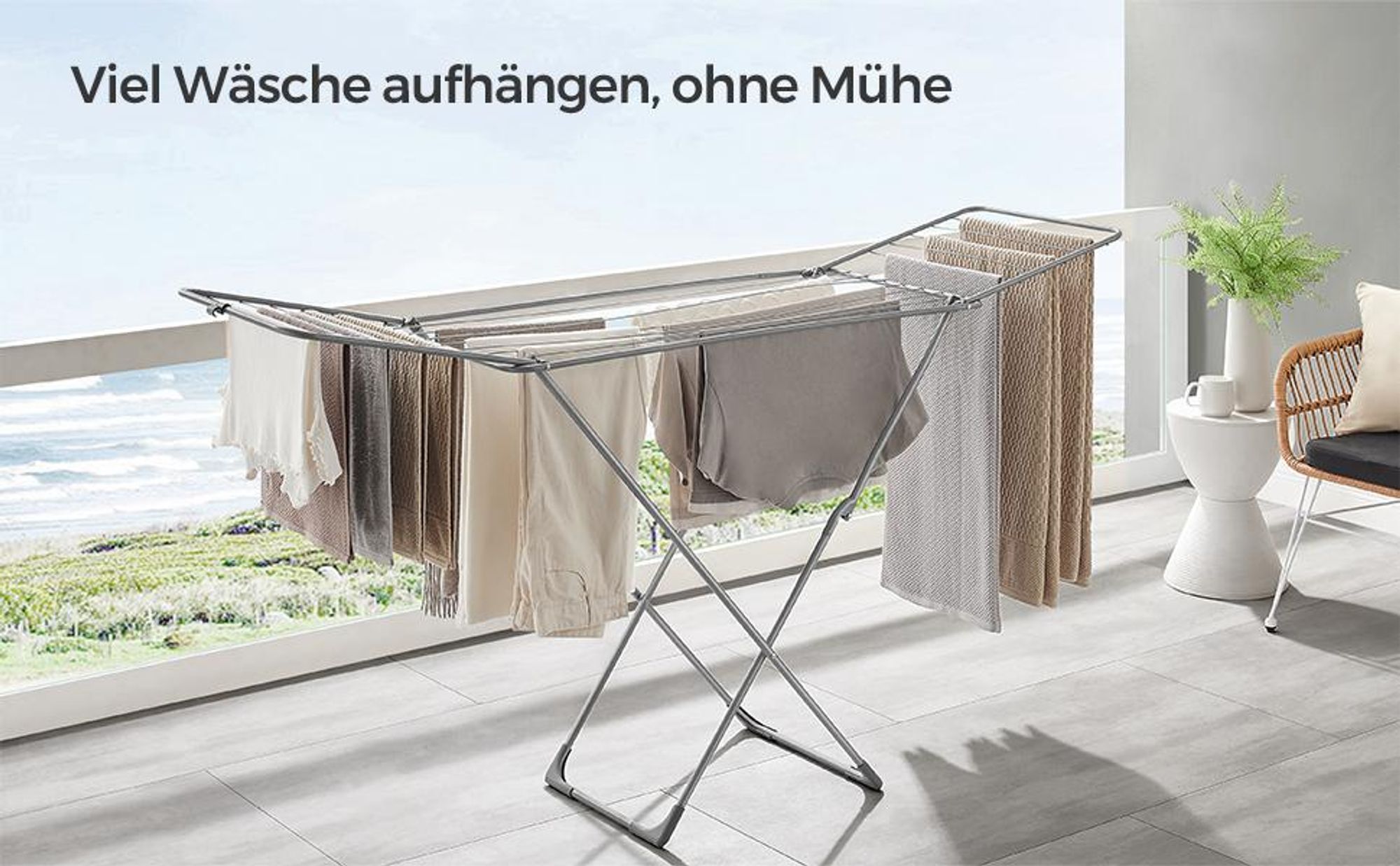SONGMICS Wäscheständer, Standtrockner klappbar, Flügelwäscheständer, freistehend