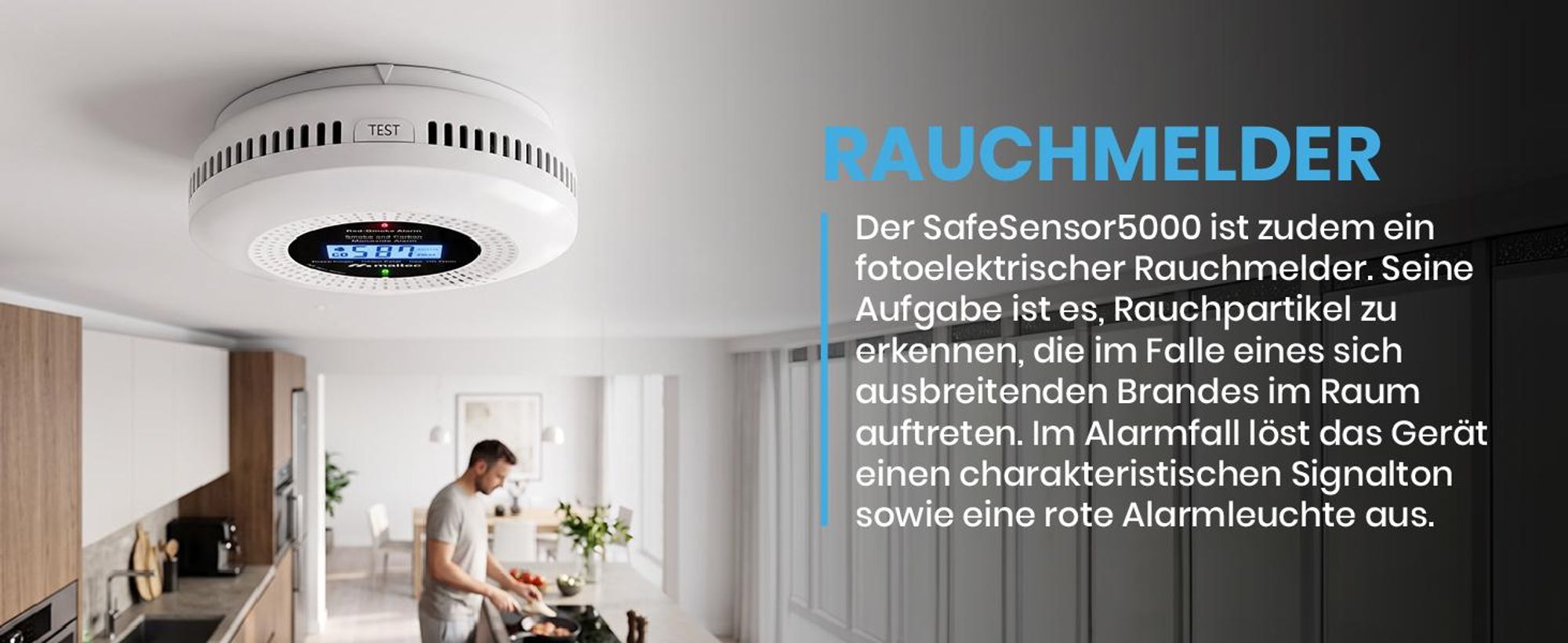 Rauchmelder Kohlenmonoxidmelder CO mit LCD Kohlenmonoxid- & Rauchsensor 85 dB