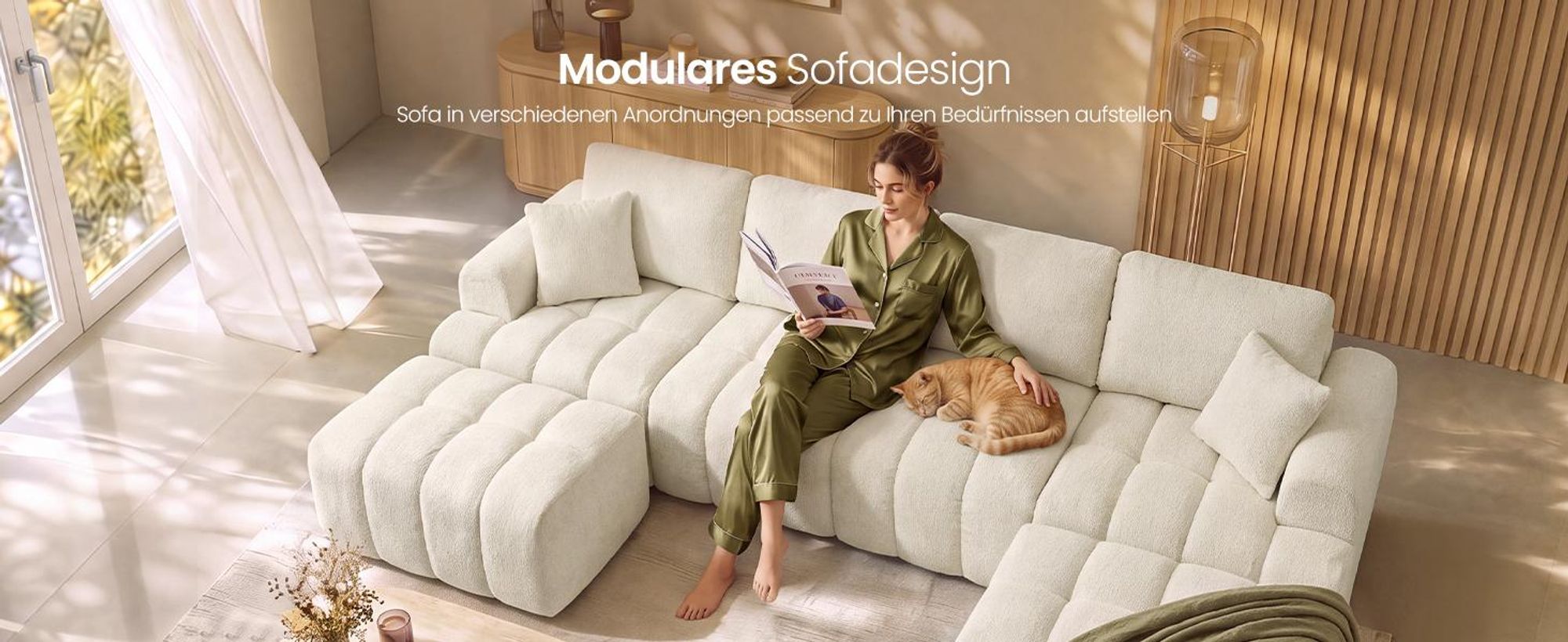 VASAGLE Modulares Sofa Set, Chenille, Weiß, 6-Sitzer Couch, LCS16WG101-02