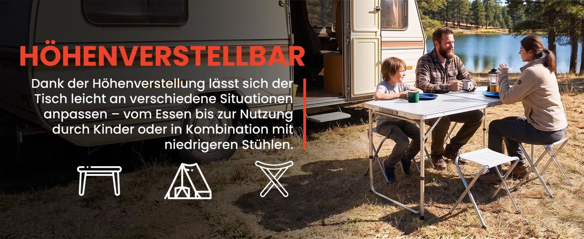 Campingtisch Klapptisch im Koffer mit 4 Stühle Aluminium 3 Stufen