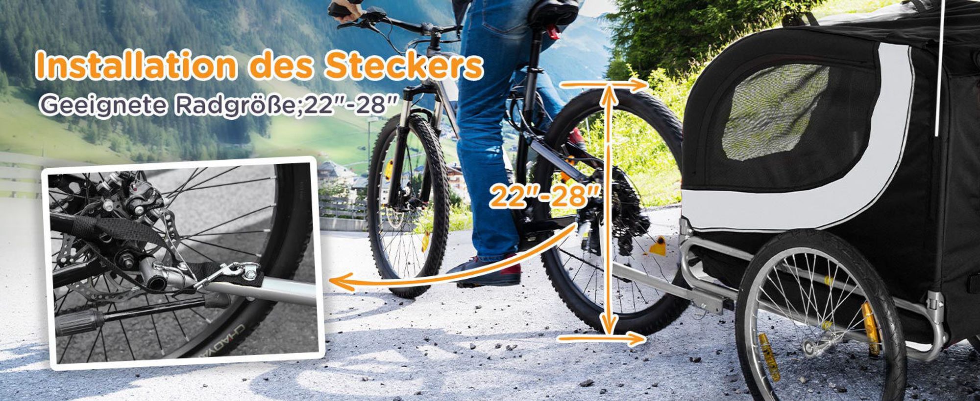 PawHut Fahrradanhänger Hundeanhänger Hunde Fahrrad Tier Anhänger Weiß+Schwarz