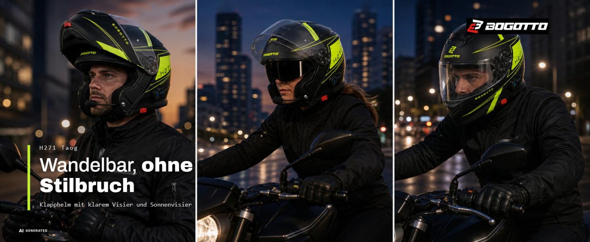 Bogotto H271 BT Taog Bluetooth Klapphelm, schwarz matt/grau, M