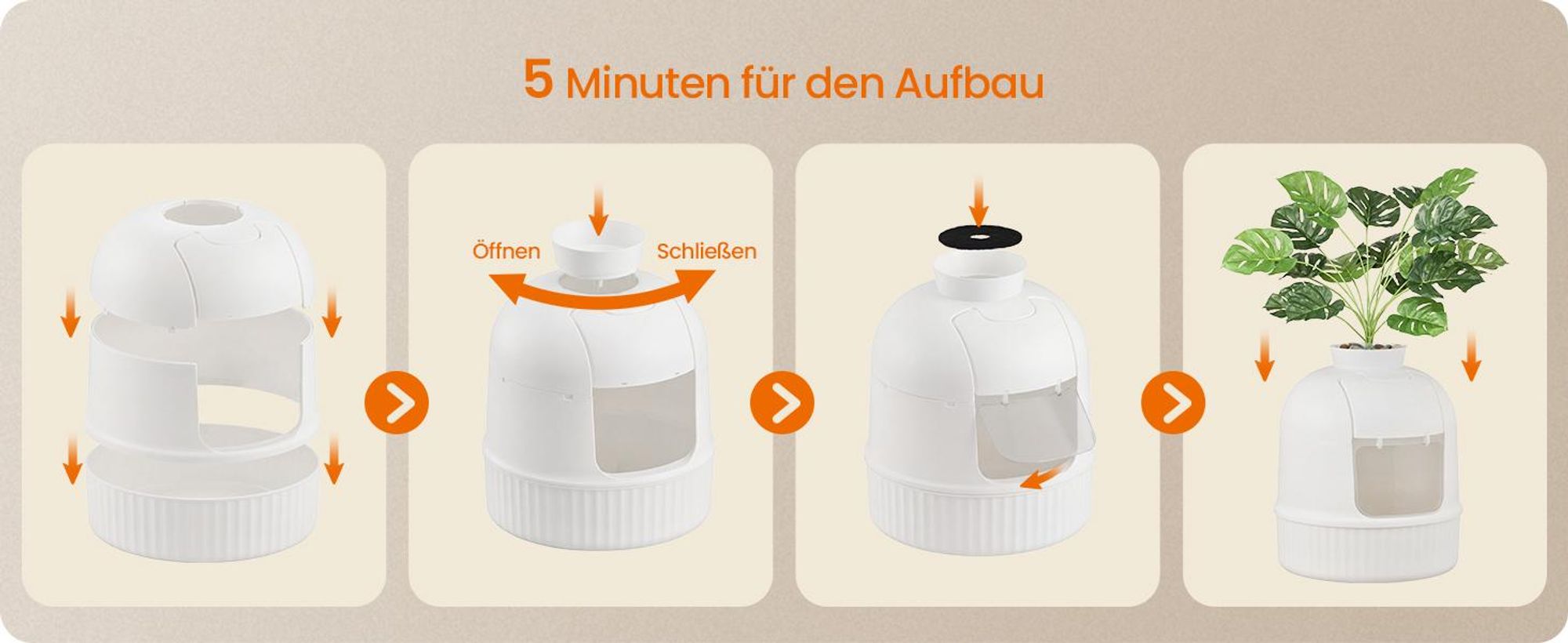 FEANDREA Katzentoilette mit Tür, Blumentopf, verstecktes Katzenklo für Wohnzimmer, mit Filter, weiß