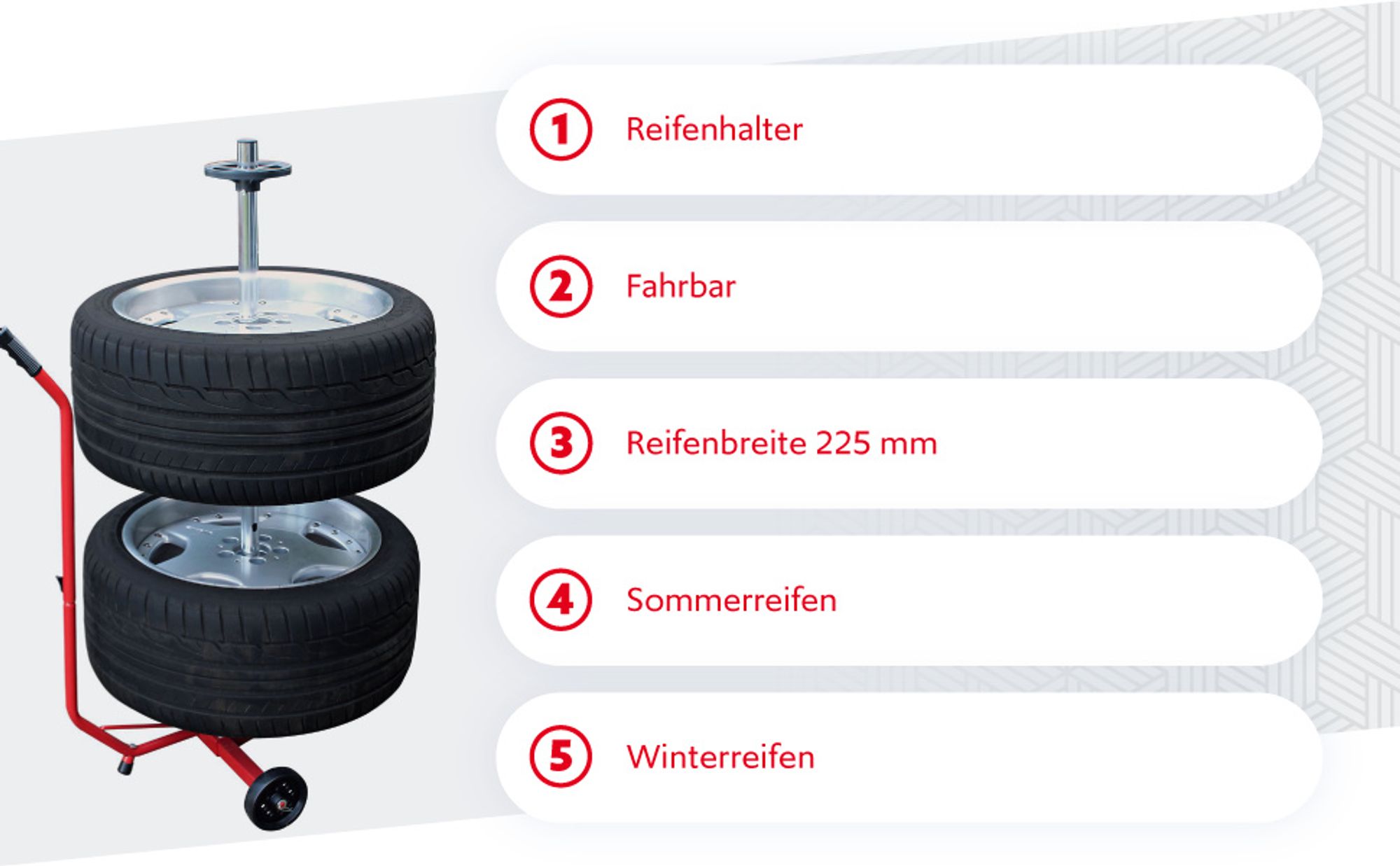 Fahrbarer Reifenständer / Felgenbaum für PKW Reifen bis 225 mm