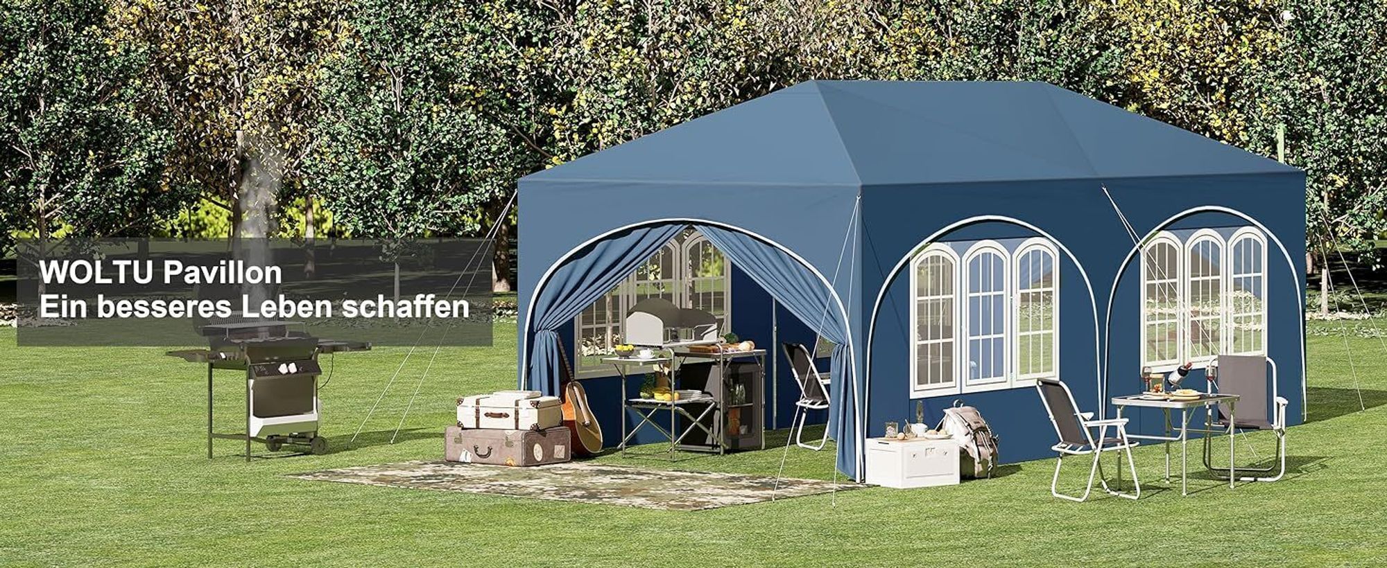WOLTU Pavillon, mit Seitenwänden, wasserabweisend UV-Schutz, blau