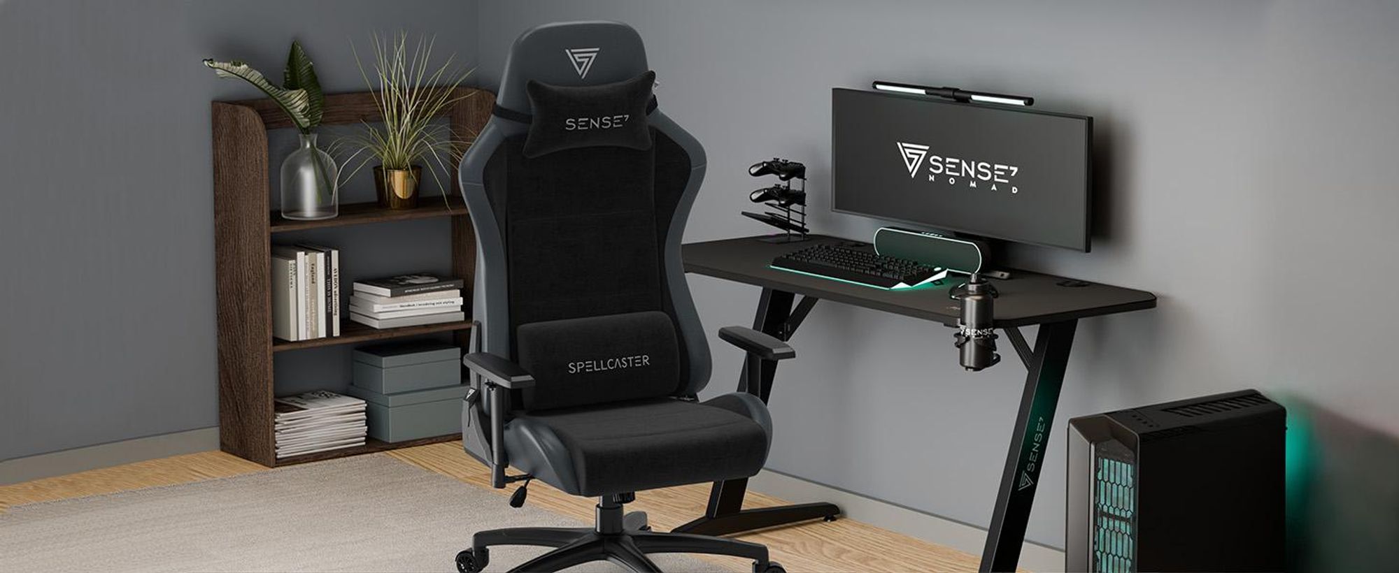 SENSE7 Spellcaster FUKU XL herná stolička Alcantara čierna – Ergonomická kancelárska stolička pre vysokých ľudí, nosnosť 160 kg, stolička s chladnou penou, široké sedadlo