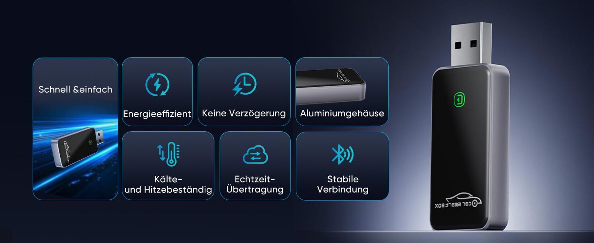 Salcar Kabelloser CarPlay Adapter Wireless für iPhone iOS 10+ & mit eingebautem Auto Carplay