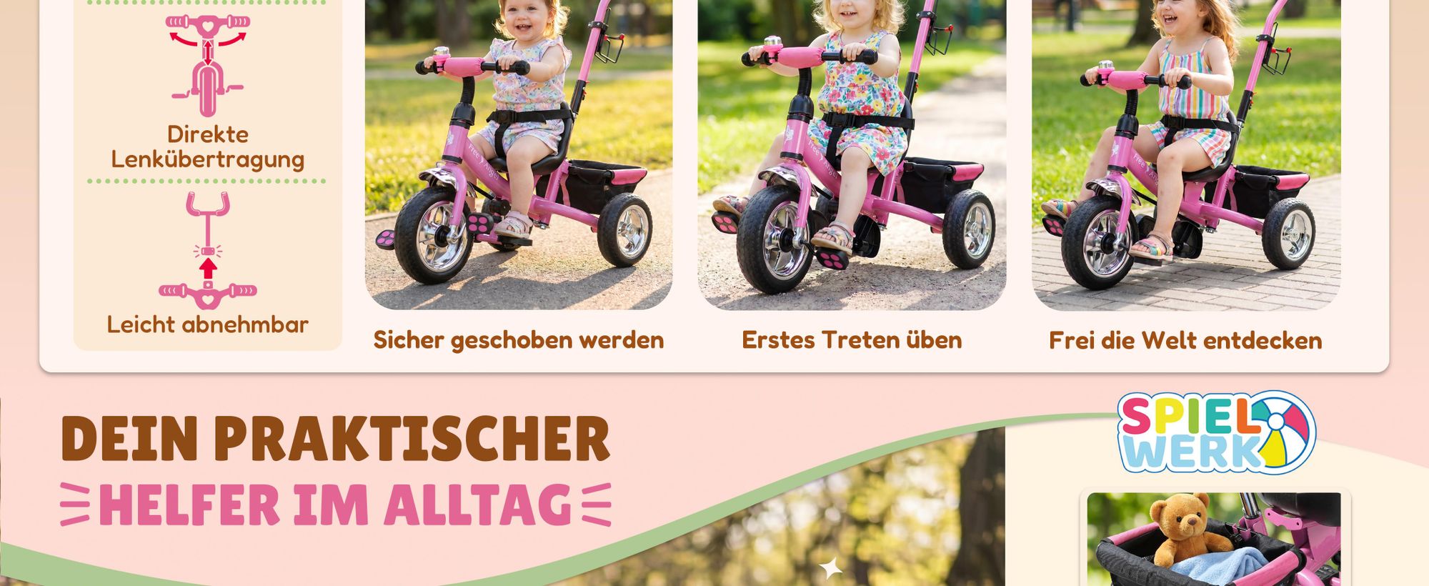 SPIELWERK Dreirad ab 1 Jahr Rosa
