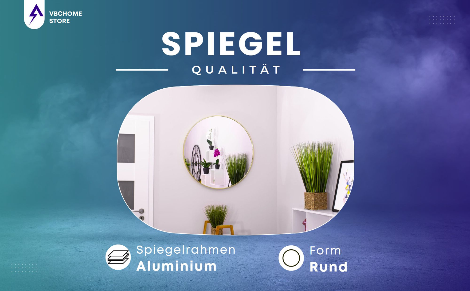 VBChome Rundes Spiegel 70 cm Schwarz Aluminiumrahmen – Elegante Dekoration für Wohnzimmer, Bad, Flur, modernes und stilvolles Spiegel für Innenräume