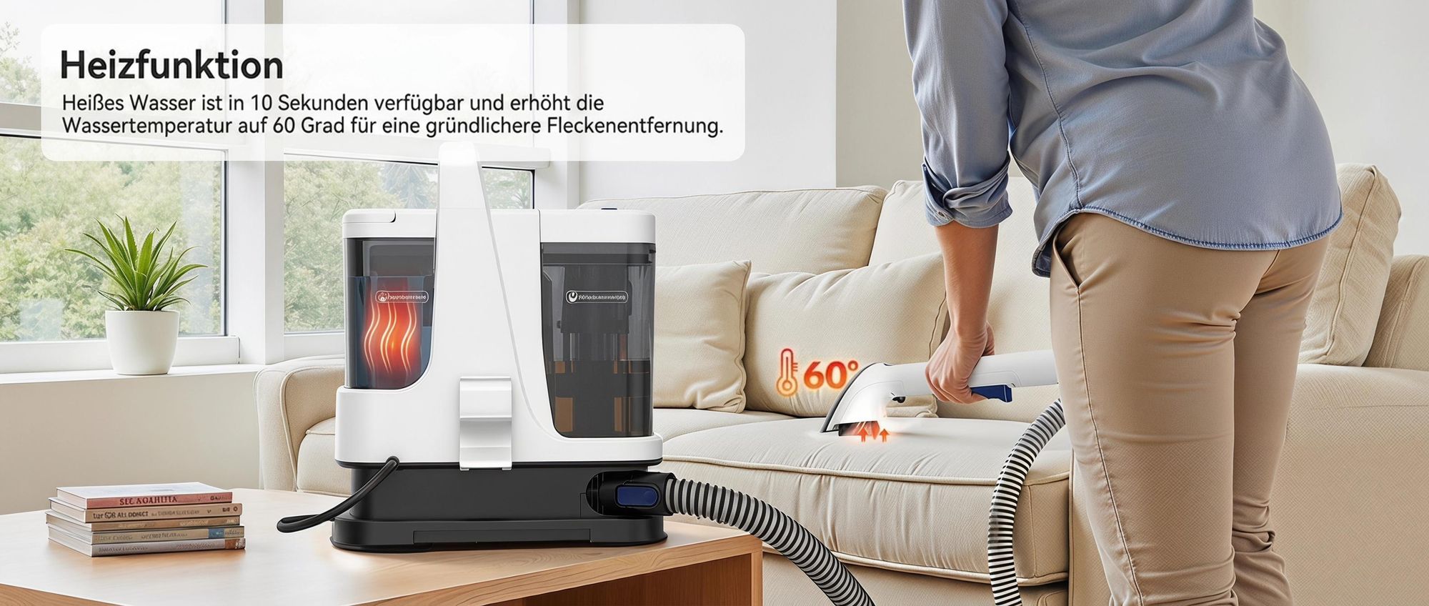 Lubluelu V9 Polsterreinigungsgerät Waschsauger mit Dampffunktion, 60 °C Warmwasser, 16500Pa, 1250W Nasssauger für Sofa Auto Teppiche Selbstreinigung