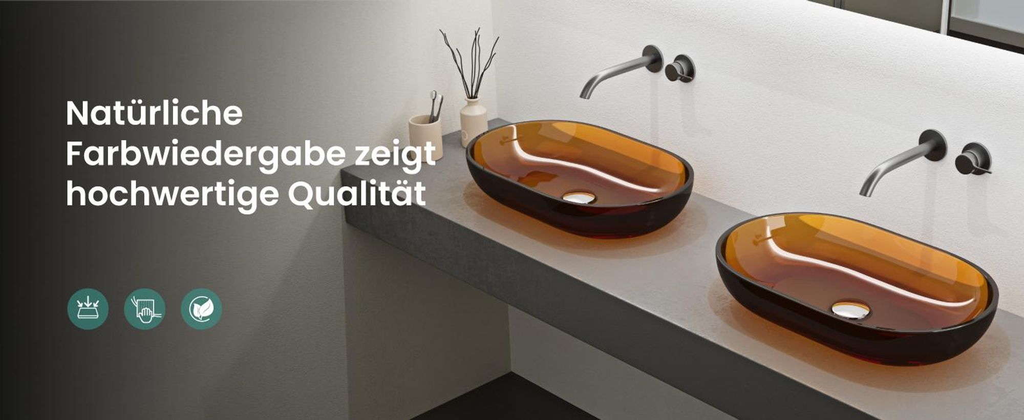 Mai & Mai Waschbecken Aufsatzwaschbecken aus Kunstharz Waschschale Handwaschbecken Oval 54x34x10,5cm in Bernstein ohne Hahnloch und Überlauf Coloria03