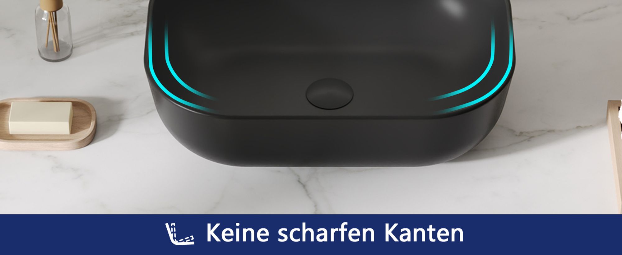 Schwarzes Keramik Aufbauwaschbecken rechteckig 50 × 40 × 14,5 cm – Modernes Bad Design von DeerValley