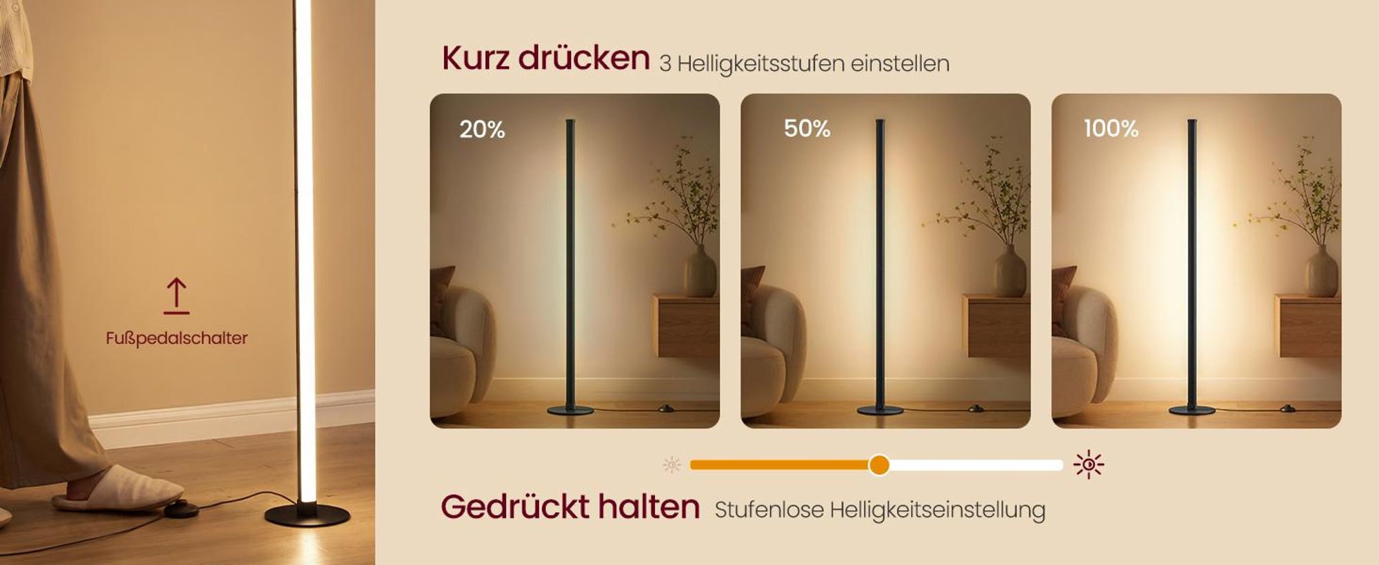 VASAGLE LED Stehlampe Dimmbar für Wohnzimmer 3000K Warmes Licht 18 x 18 x 139,4 cm Schwarz