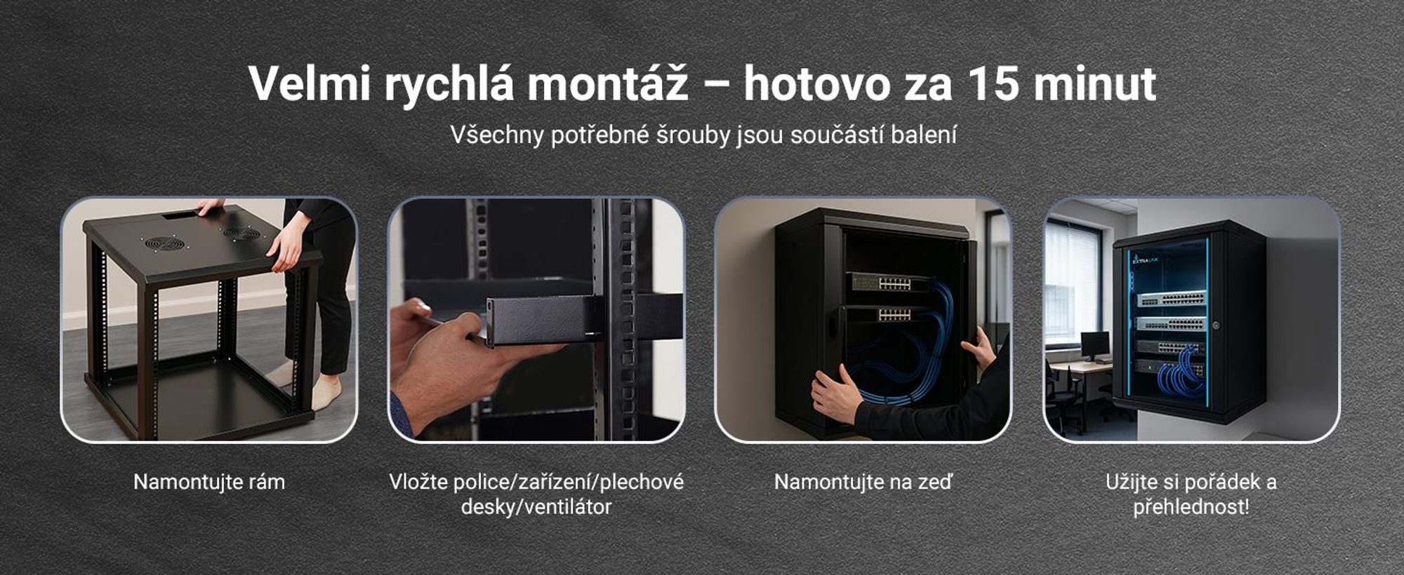 Extralink 19" 12U 530x400 nástěnný rackový rozvaděč černý