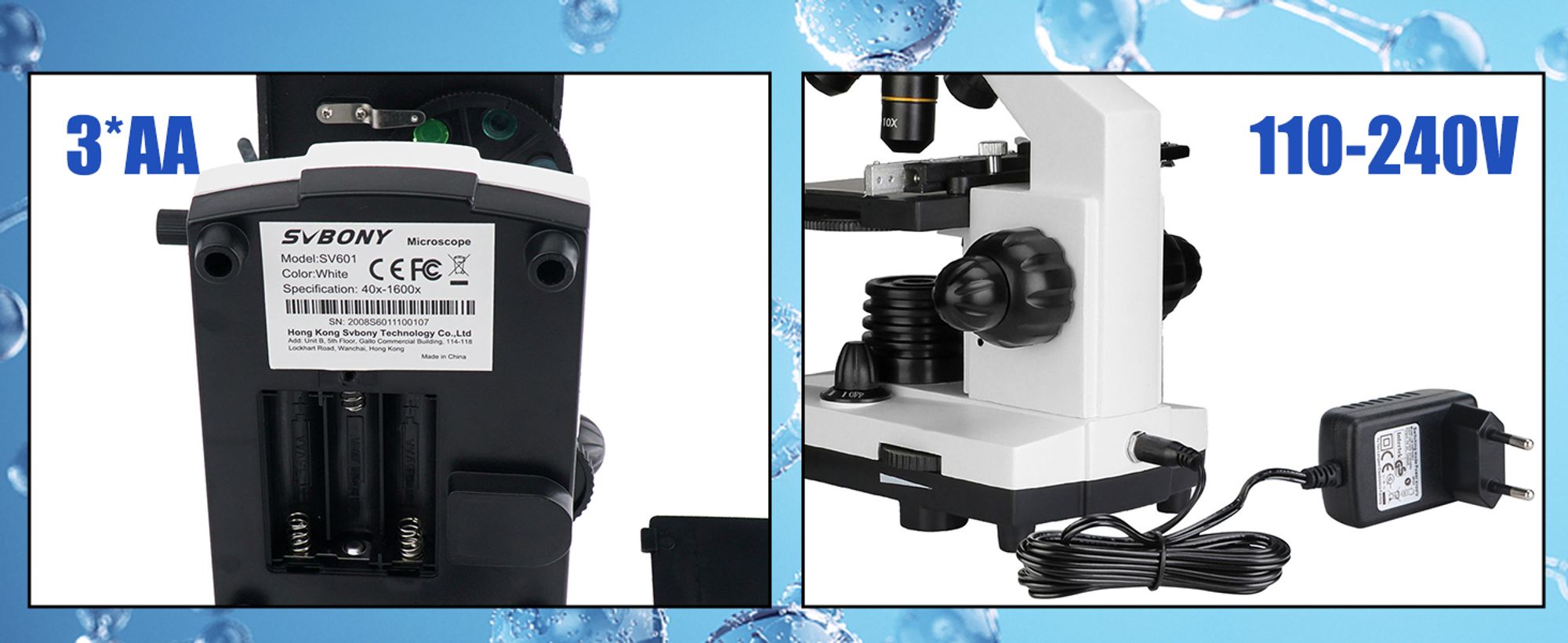 Svbony SV601 Monokulare Mikroskope, Studentenmikroskopverbindung, 40X-1600X Dual Illumination Dual Power Mechanisches Bühnen-Monokularmikroskop für Studenten Science Class Biology Enthusiasm