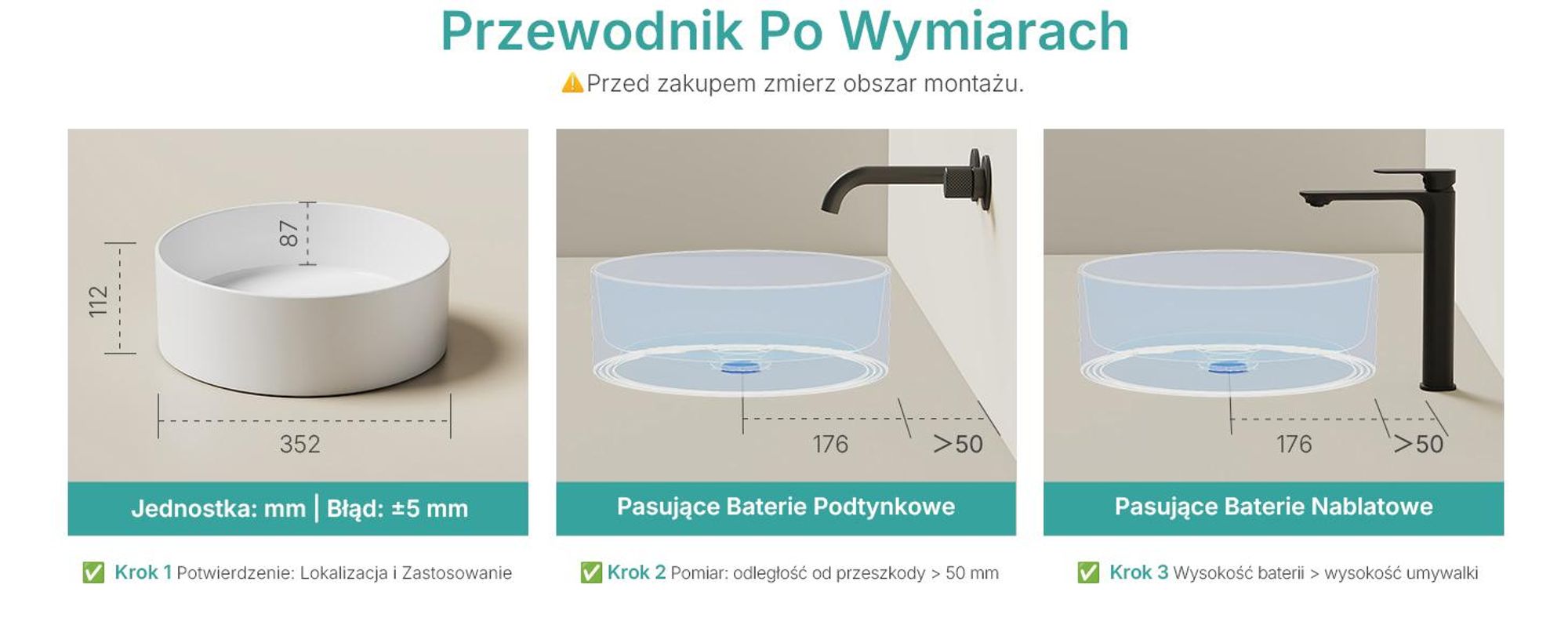 Umywalka nablatowa EMKE okrągła 352x352x112mm wykonana z ceramiki, szkliwiona na biało z połyskiem, bez otworu na baterię i przelewu, nowoczesny design do stylowych łazienek