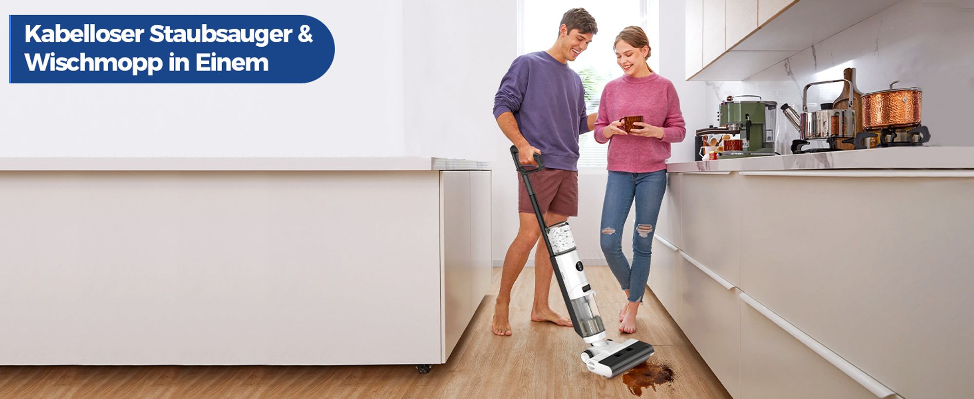 JONR ED12 Nass Trockensauger, 800mL Wassertank, 35-Minuten, Kantenreinigungsbürste, automatische Reinigungsfunktion für Hartböden