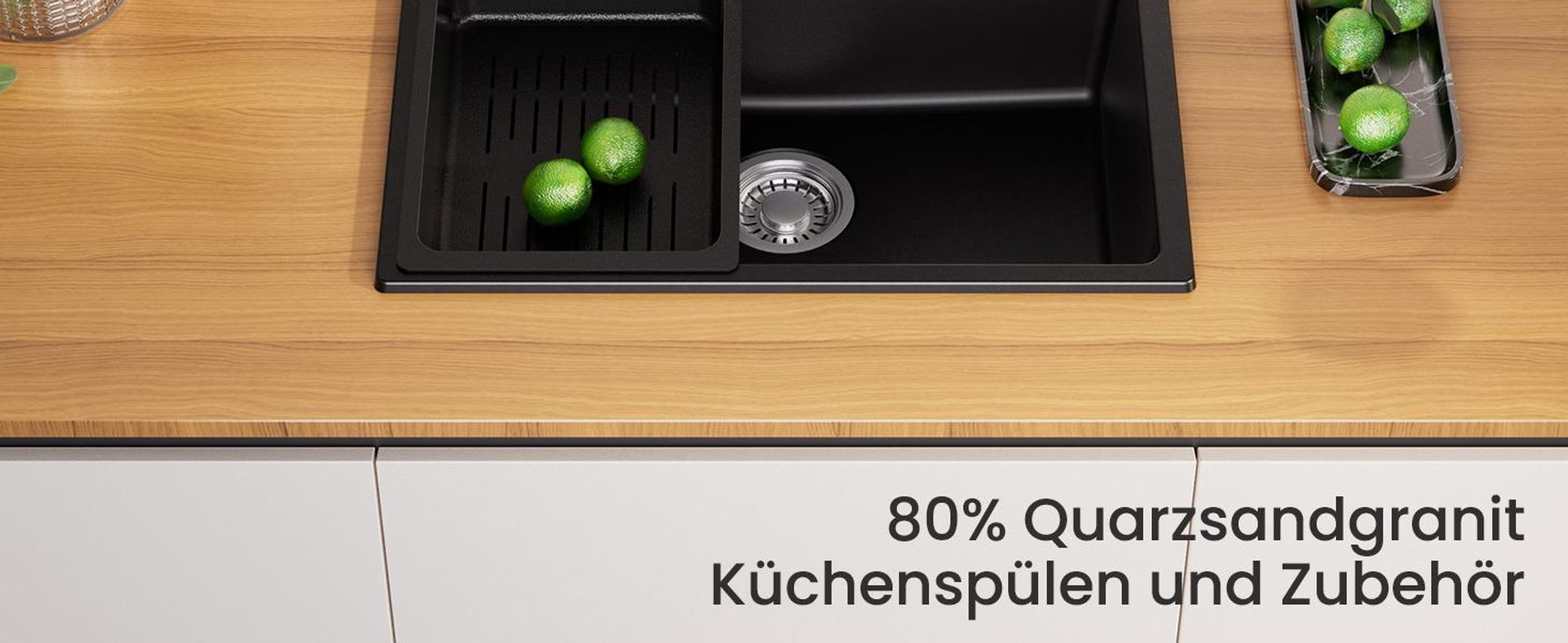 CECIPA Granitspüle 60x45 cm Schwarz Küchenspüle Granit Spülbecken Spüle Granit Einbauspüle Hitzebeständig Kratzfest mit Siphon, Pflegeleicht