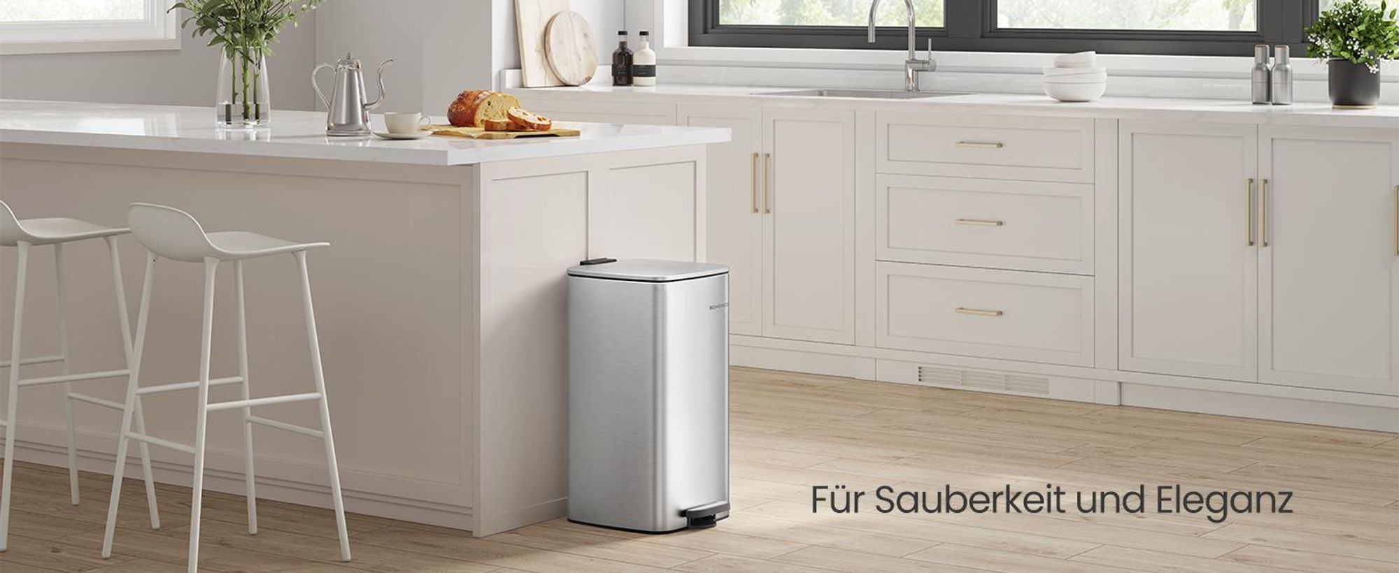 SONGMICS Mülleimer Küche, Tretmülleimer, mit Inneneimer, Offenhaltefunktion