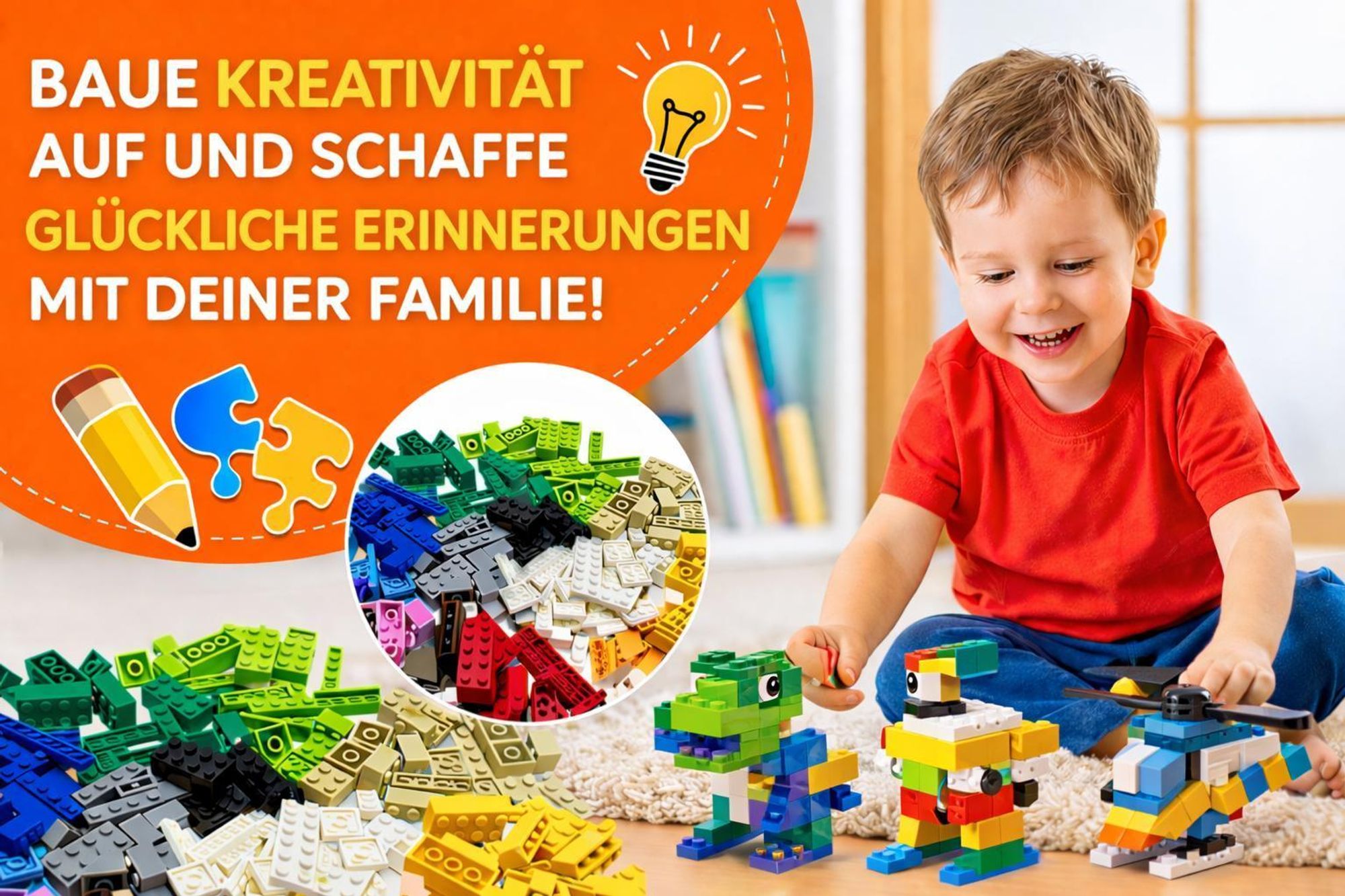 Baustein Set 500 Stück Mix l Bausteine für Kinder Kreatives Bauen Verschiedene Steine Farben Formen Lernspielzeug Bauset