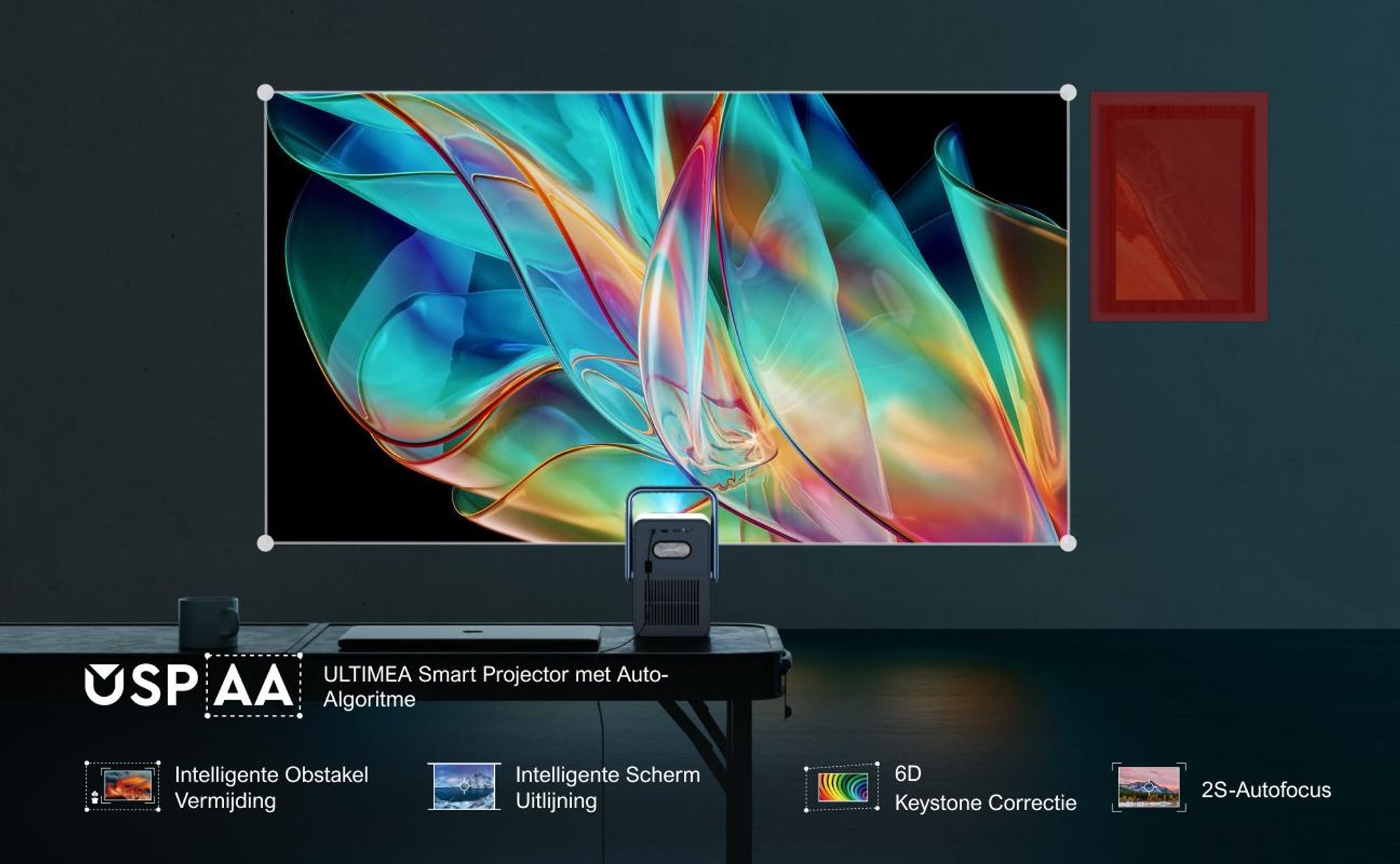Poseidon E40 beamer, Android TV 11.0 met Netflix, Dolby Audio beamer, contrastverhouding 2000:1, resolutie 1920 x 1080 pixels, ergonomisch handvatontwerp, draagbare projector met native 1080P