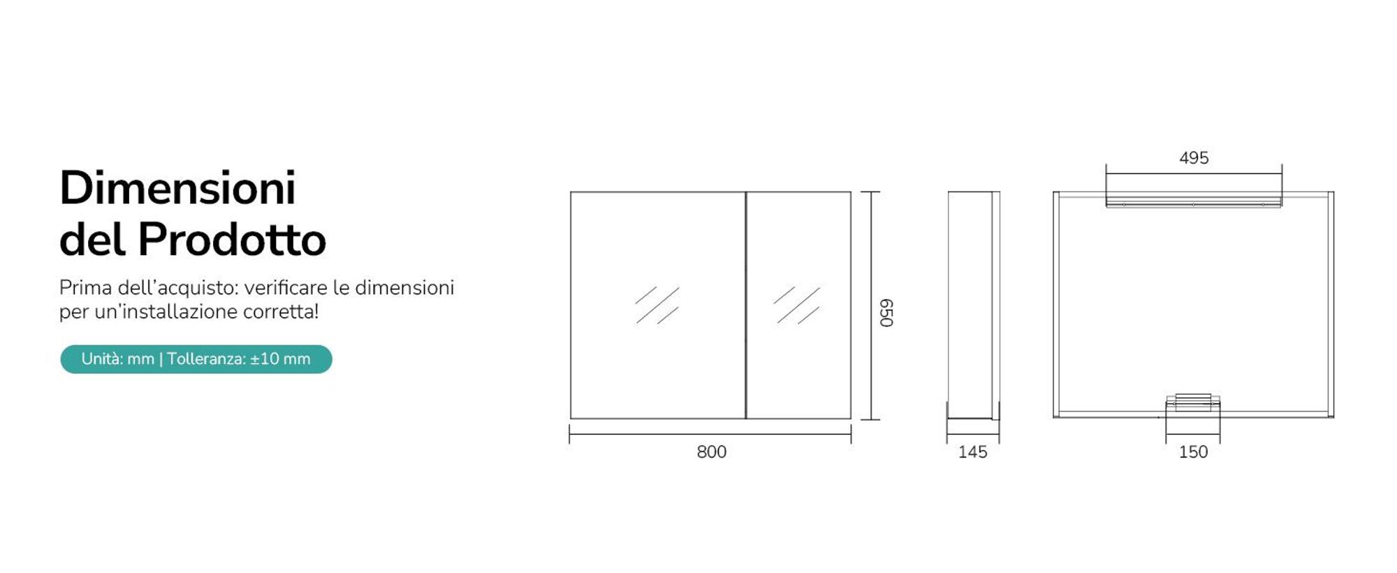 Armadio a specchio EMKE bianco opaco a doppia anta 65x80x14,5 cm a parete con portaoggetti e ripiano regolabile in vetro d'acciaio Ideale per l'organizzazione del bagno