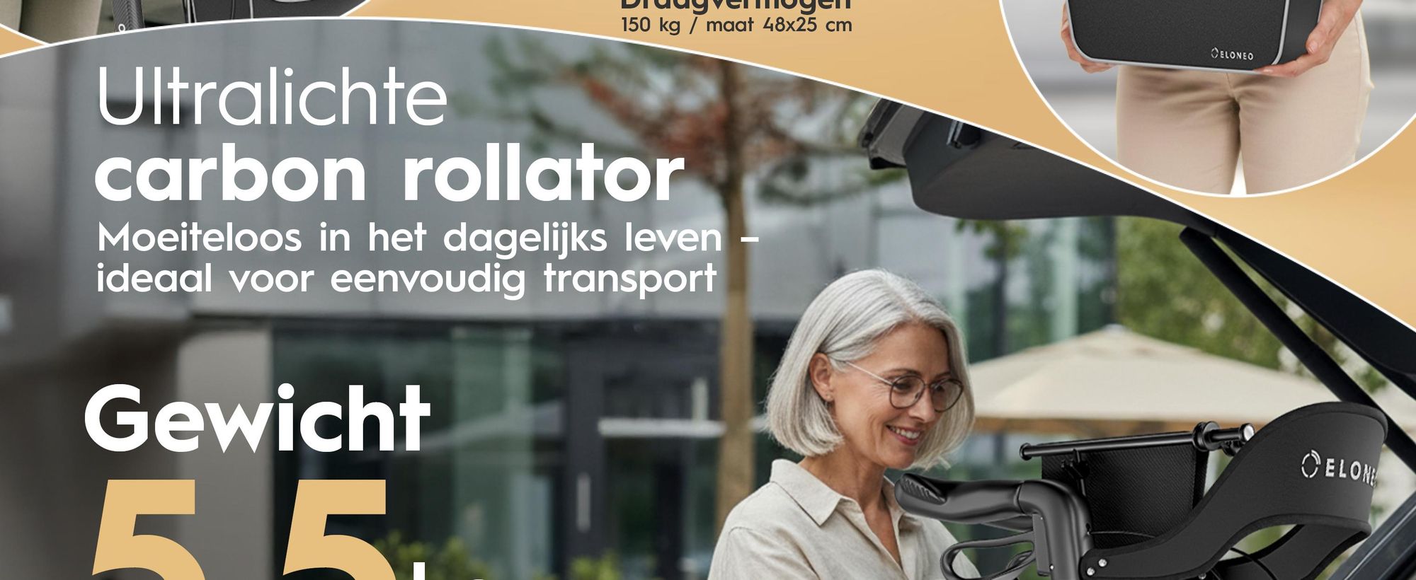 ELONEO Carbon rolstoel, inklapbaar en lichtgewicht, met zitplaats, lichtgewicht reiskruk, ultralicht, grijs - maat L