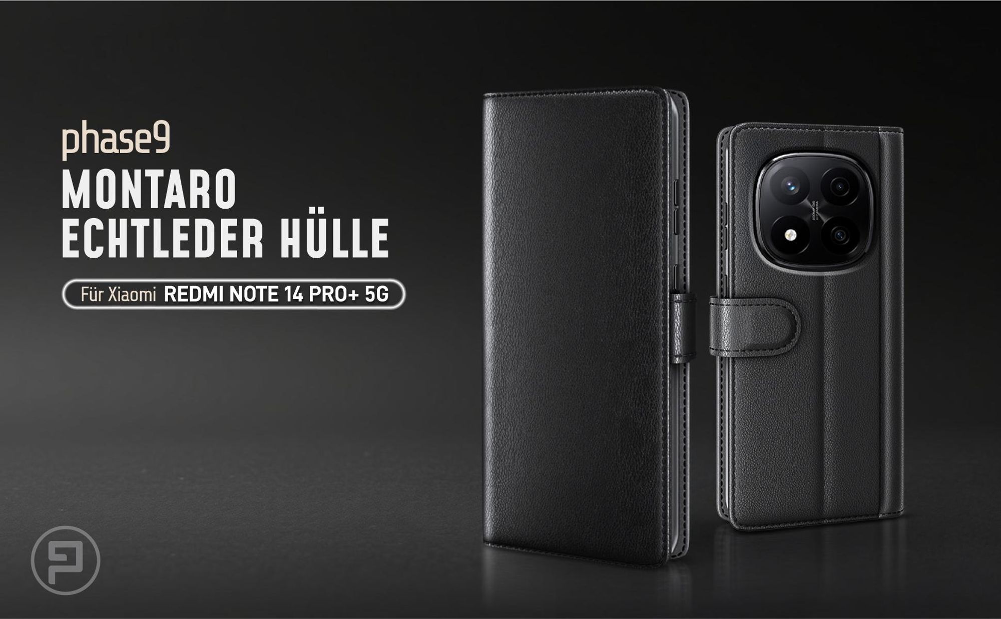 Schwarze Lederhülle für Xiaomi Redmi Note 14 Pro+ 5G mit Magnetschließe