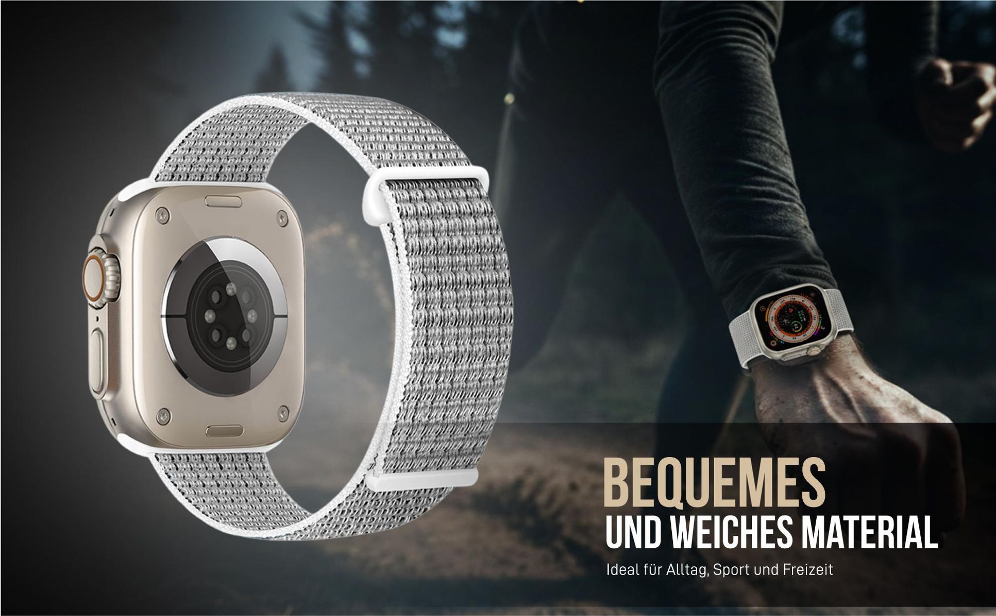 Graues Nylon Ersatzband für Apple Watch Ultra 3 49mm