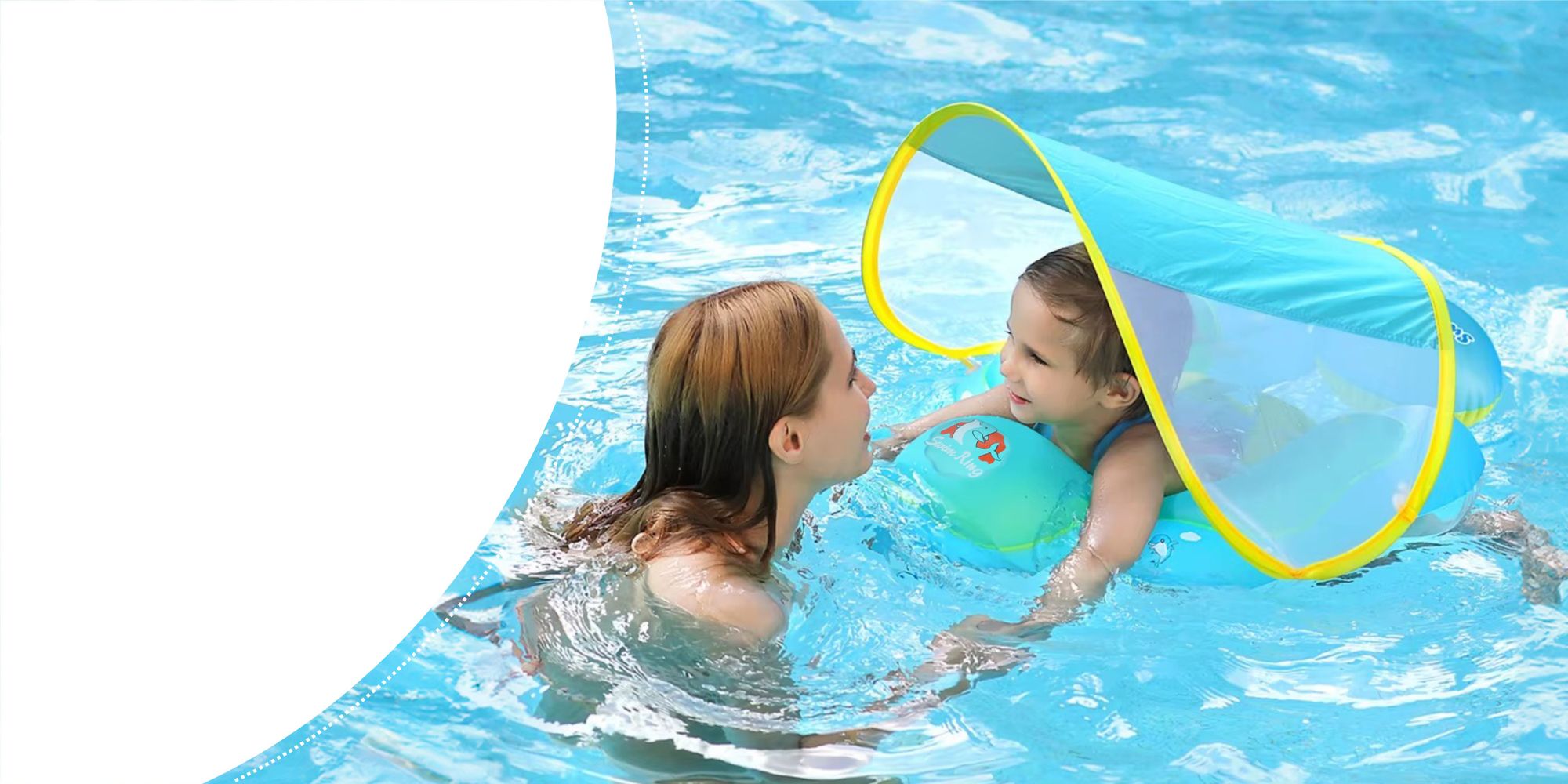 AUFBLASBARER SCHWIMMRING Boot für KINDER Sitzring mit DACH Pumpe – blau