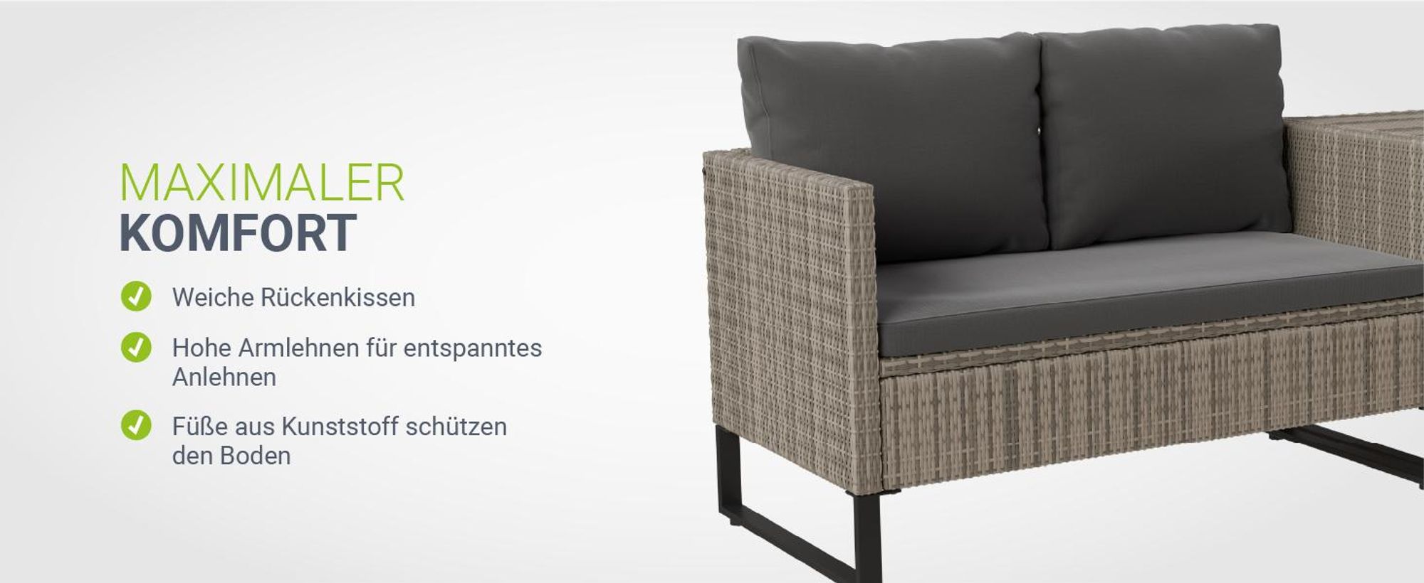 Juskys Polyrattan Lounge Santorini - Sitzecke mit Beistelltisch & Auflagenbox - Grau