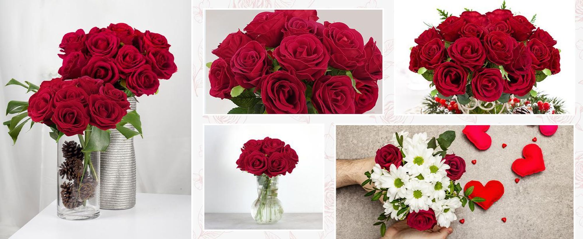 12 Stück Rot Künstliche Rosen, Künstliche Flanellblumen, Künstliche Blumen, Einzelne Langstielige Blumen, Realistische Dekorative Blumen, DIY-Zimmer