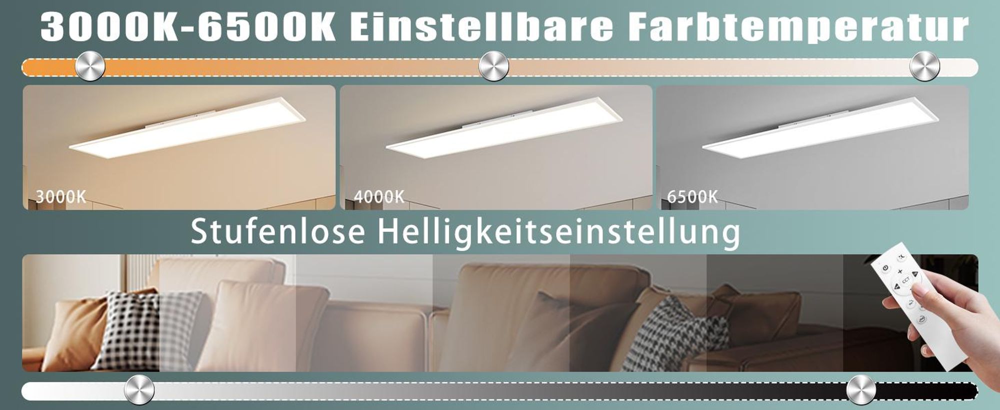 ZMH LED Deckenleuchten 100x25 cm Deckenlampe mit Fernbedienung 24W Panel Dimmbar Flach Wohnzimmerlampe Weiß Büroleuchte für Küche flur Wohnzimmer