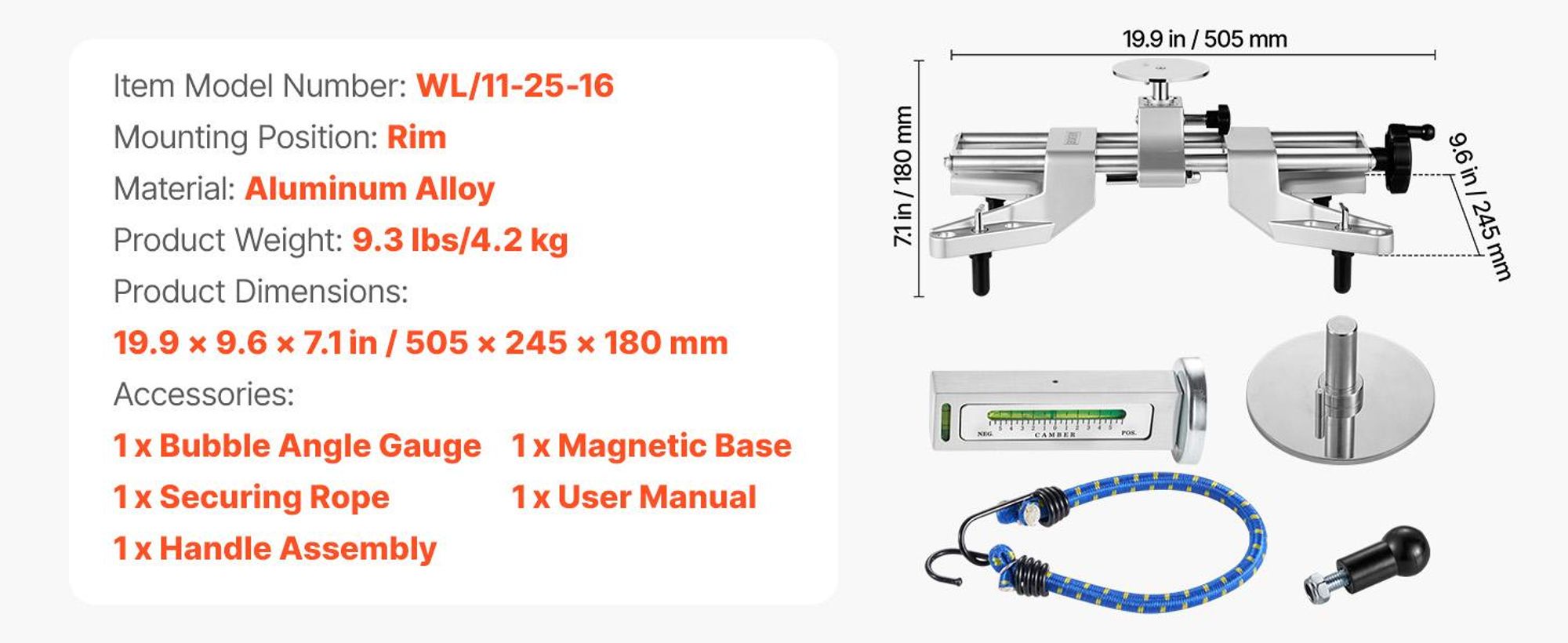 VEVOR Radvermessungswerkzeug, 2er-Pack Ausrichtungswerkzeug Toe-Platten, Edelstahl Toe-Winkel-Messwerkzeugplatte, 4 Ausrichtungsstäbe und magnetische Fächer, einschließlich Maßbänder & Umrechnungstabelle, Verstellbare Längenversion-a, Felge
