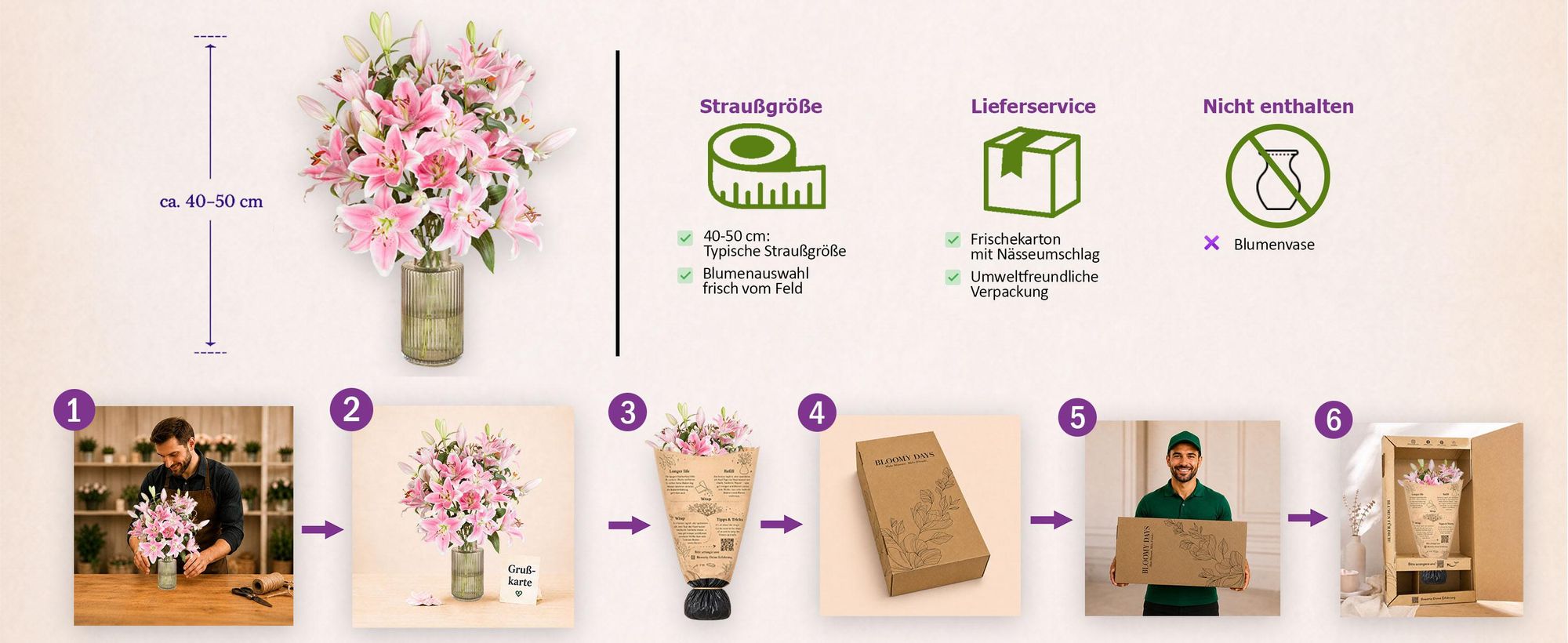 Blumenstrauß Pinke Lilien | Geschenk - frische Blumen | Blumenversand von BLOOMY DAYS