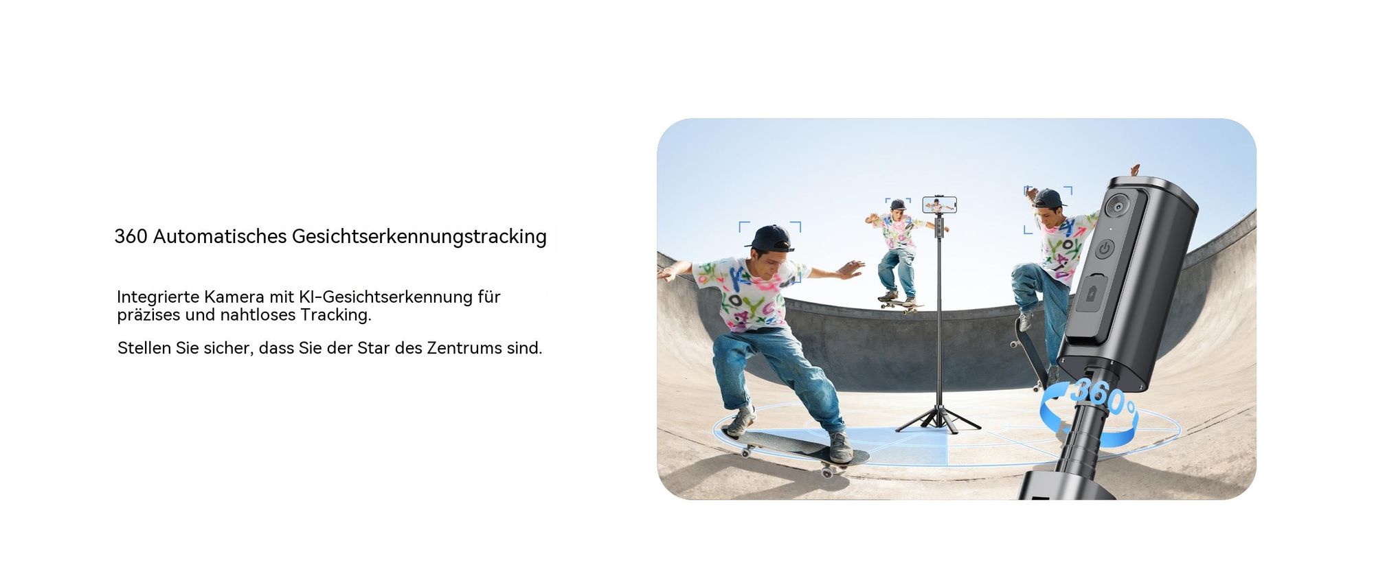Auto-Tracking Handy Stativ mit Licht, 150cm 360° Selfie Stick mit Gesichtserkennung & Fernbedienung, 4-Bein Smartphone Stativ für Vlog, Schwarz