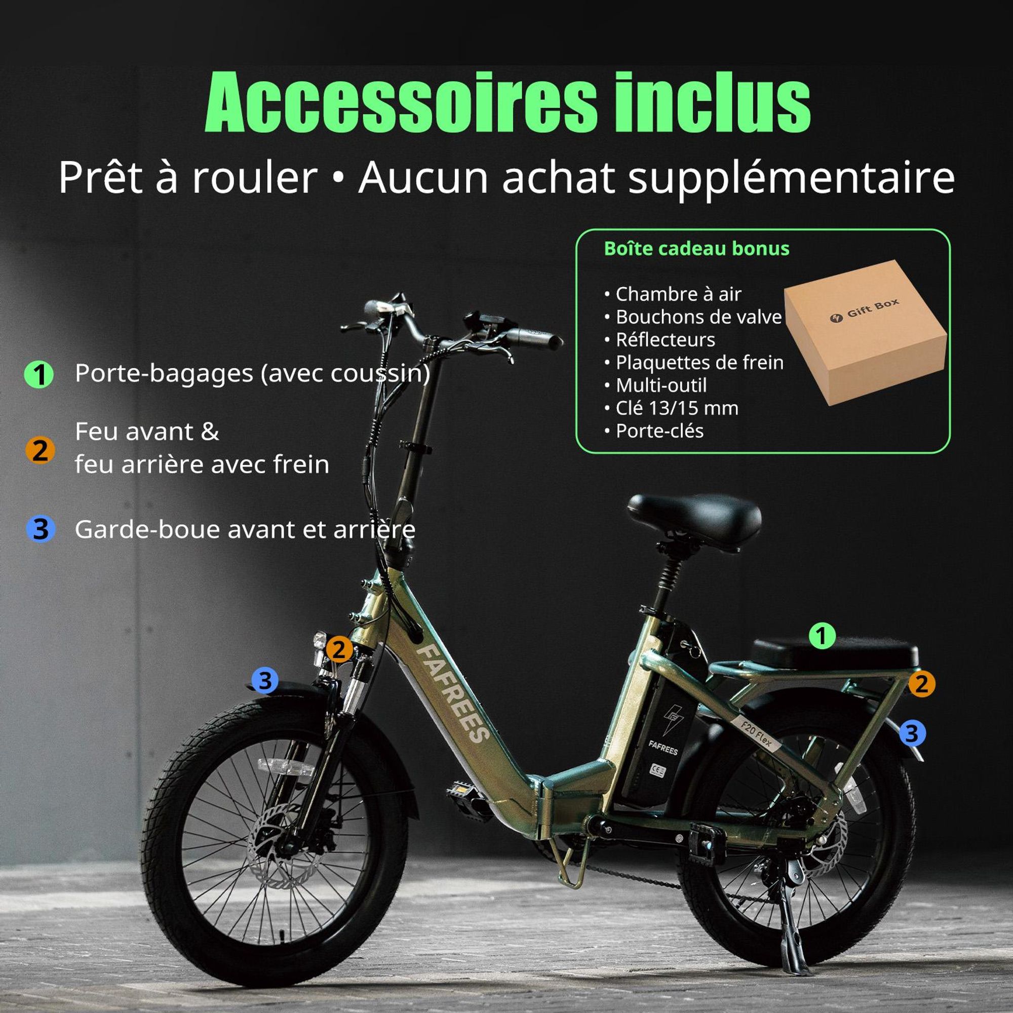 Vélo électrique flexible FAFREES F20 - Moteur 250 W, batterie 36 V 20 Ah, autonomie de 75 à 100 km, freins à disque mécaniques - Noir anthracite
