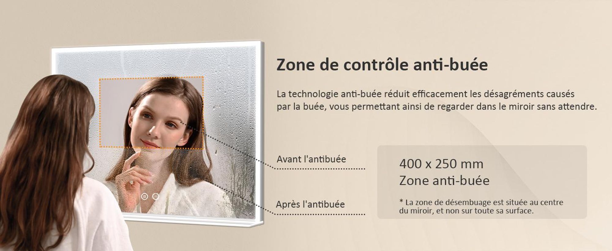 EMKE Miroir de salle de bain 80x60cm éclairage LED avec rangement Miroir de salle de bain horizontal interrupteur tactile 6500K antibuée miroir horizontal tactile blanc froid