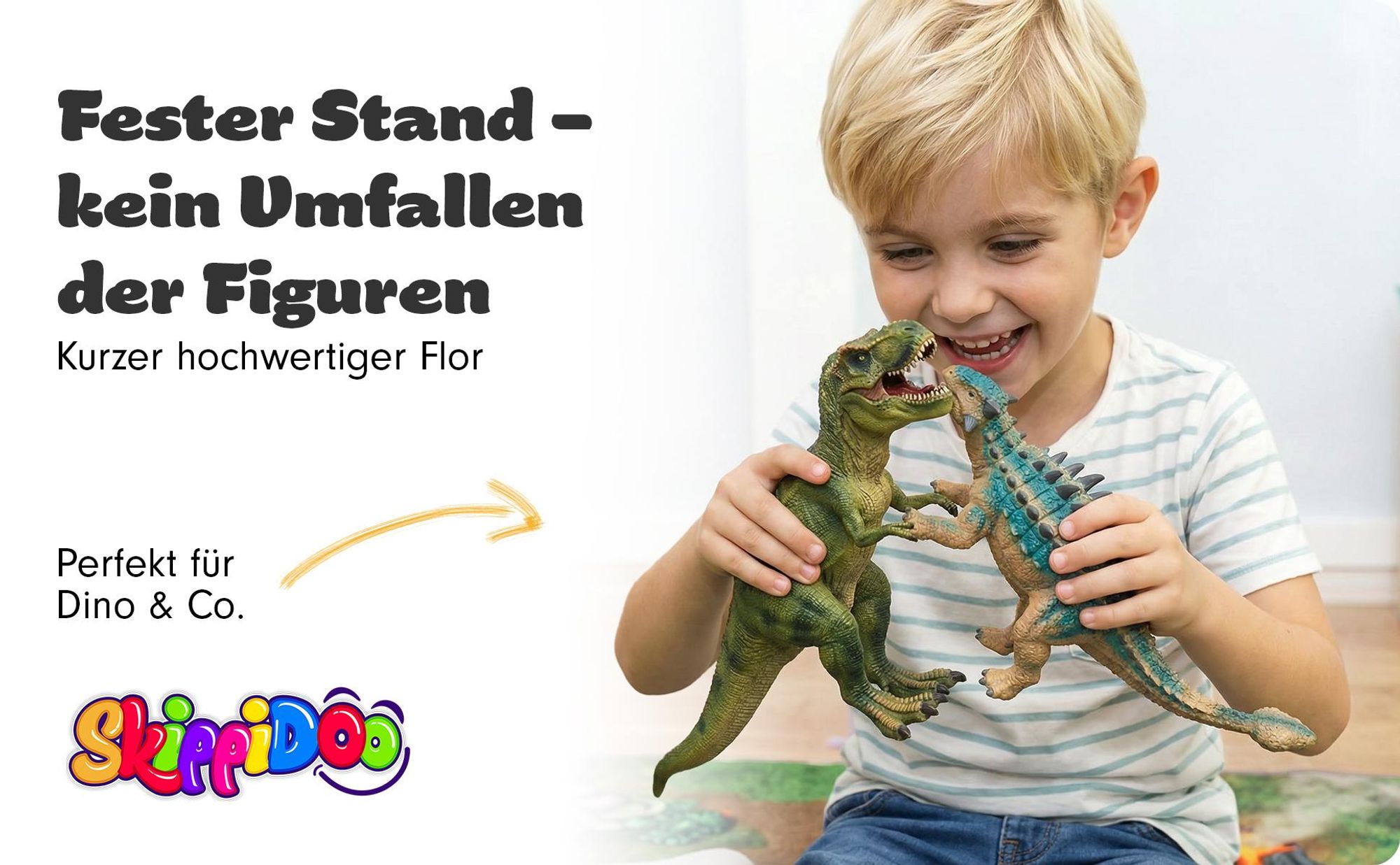 Spielteppich Dinoworld Größe: 160cm x 120cm - Teppich Jungen & Mädchen Kinderzimmer, Kinderteppich für z.B. Schleich®, CollectA® Figuren