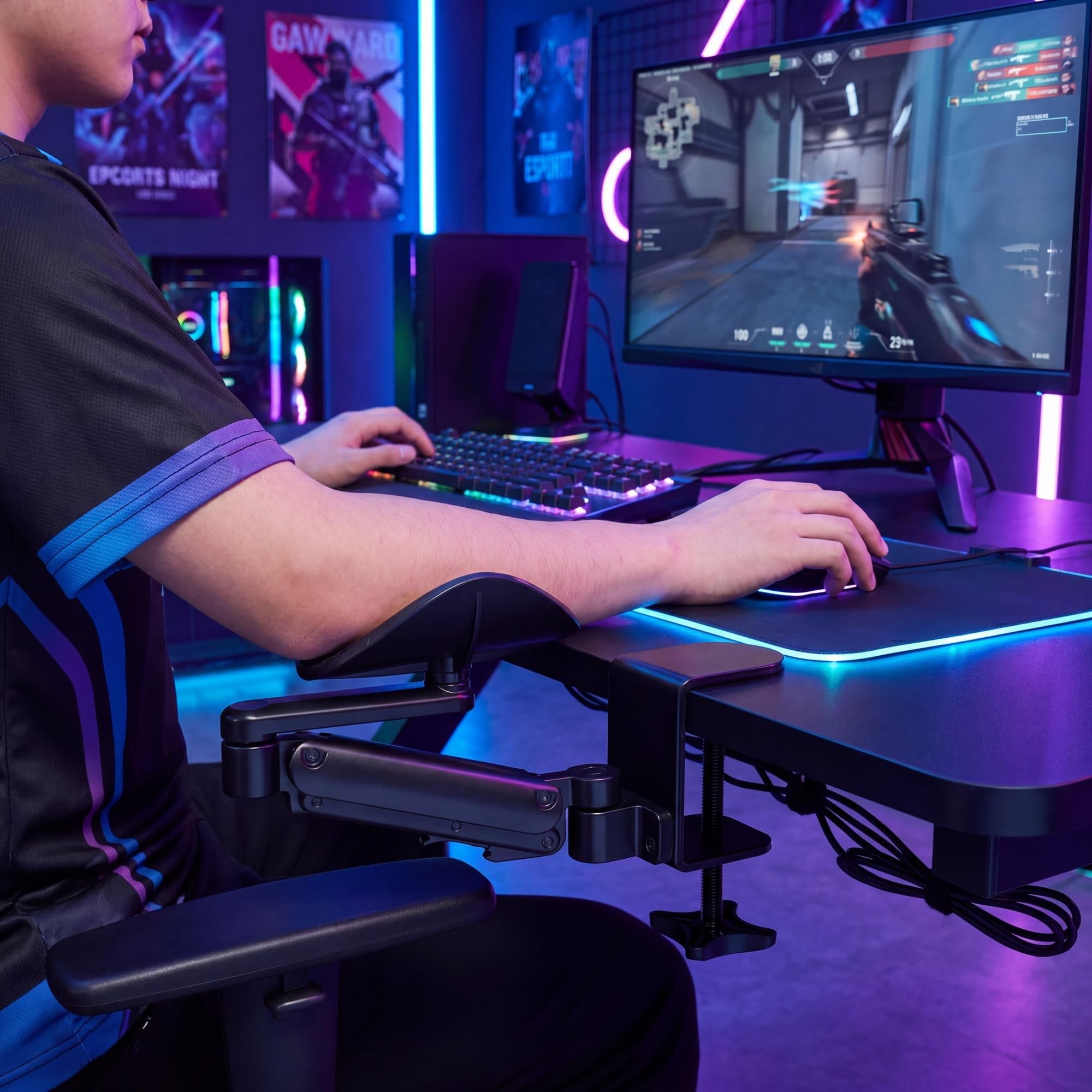 di volio Armauflage Schreibtisch DV-194ODA – ergonomische Ellbogenstütze aus Aluminium, verstellbare Unterarmauflage für Gamer und Büro (Schwarz)