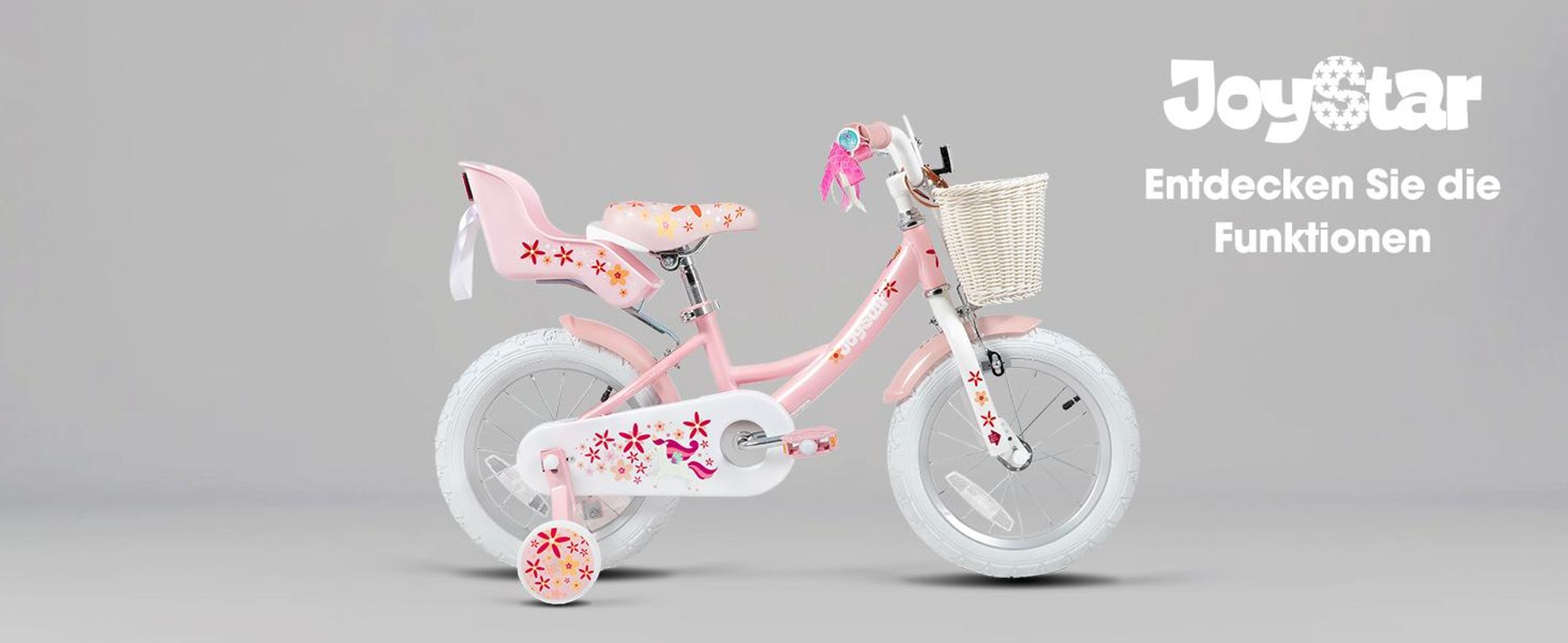HILAND Joystar 16 Zoll Kinderfahrräder Mädchen mit Puppensitz, Stützräder, Korb, Schutzbleche, V-Brake-Bremsen, grün