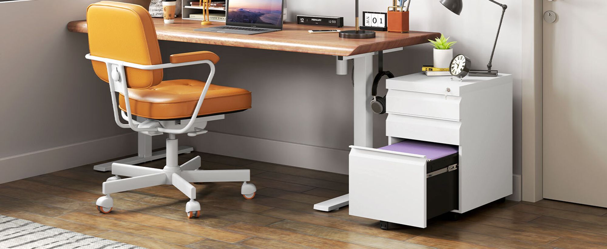 Vinsetto Aktenschrank Büroschrank mit Rädern Bürocontainer mit konkavem Griff Rollcontainer mit 3 Schubladen für Home-Office Stahl Weiß 39 x 48 x 60 cm