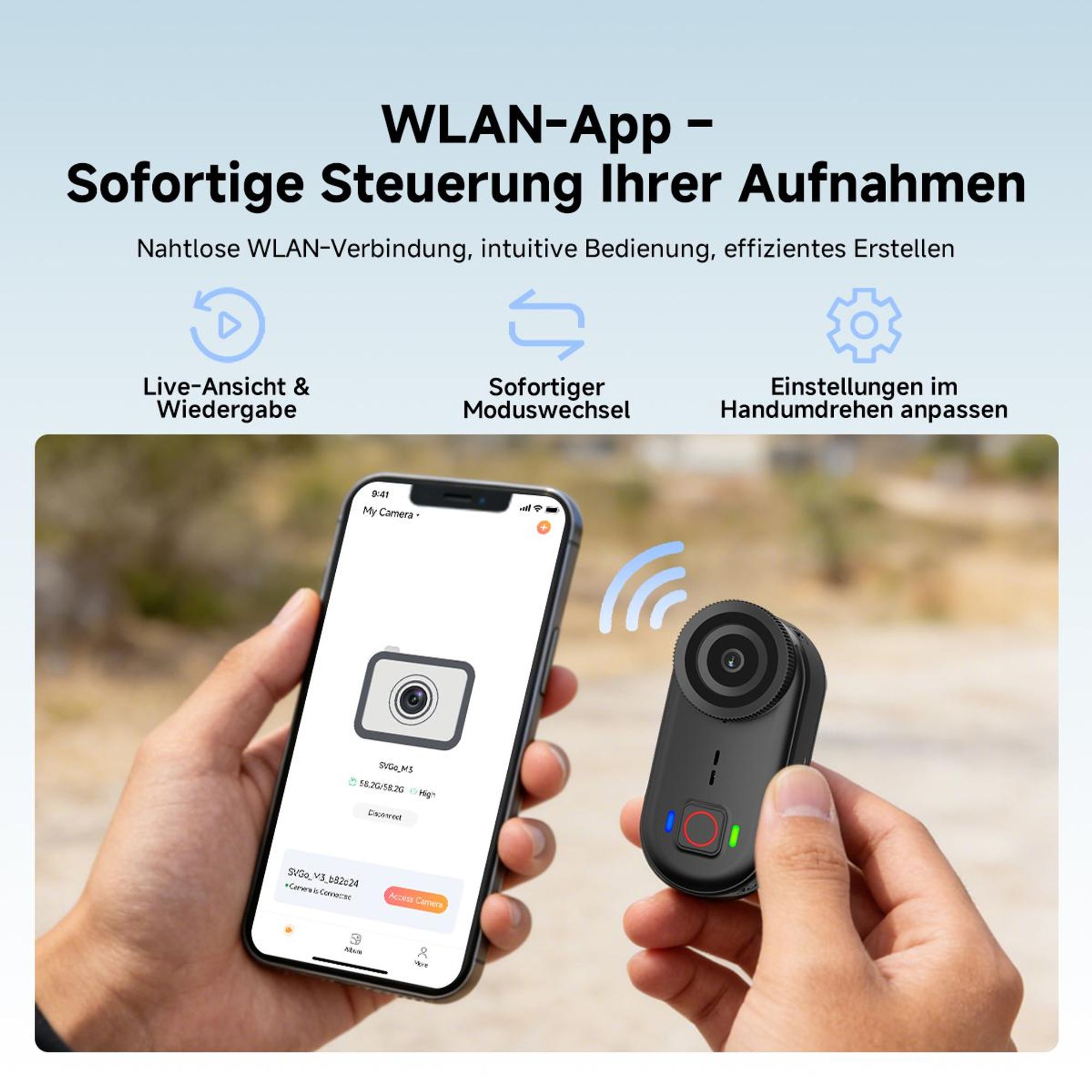 SVBONY SVGo M3 POV Action Kamera, 4K/30fps, 64GB Speicher, 43g Ultraleichte, Mini Bodycam, IP68 Wasserdicht bis 10m, 300 Min Akkulaufzeit, WLAN App