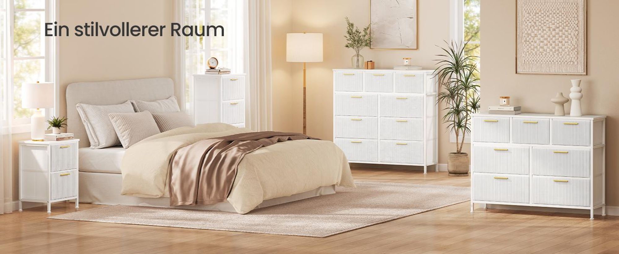 SONGMICS Kommode mit 4 Schubladen Schmaler Aufbewahrungsschrank aus Cord 39,6 x 30 x 96,2 cm Weiß