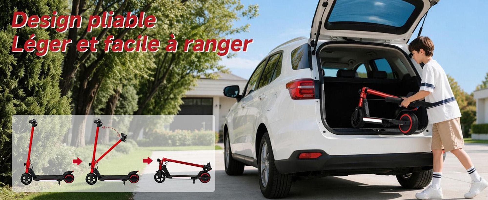 Trottinette électrique enfant 150W, E-Scooter enfant 16 km/h avec écran LED, lumières RGB, phare avant, double frein, pliable, pneus pleins 6,3 pouces