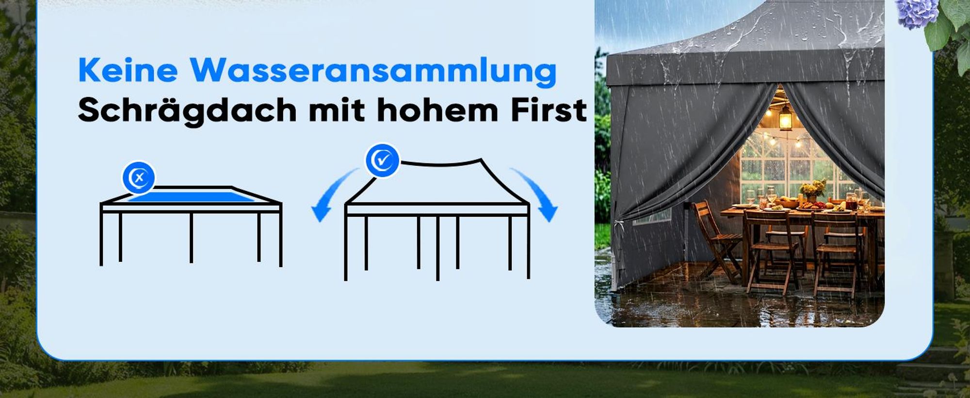 Quictent Pavillon 3x6m Faltpavillon Wasserdicht Stabil mit 6 Seitenteilen Partyzelt Pop Up Camping Pavillon Gartenzelt Gartenpavillon für Garten, Part