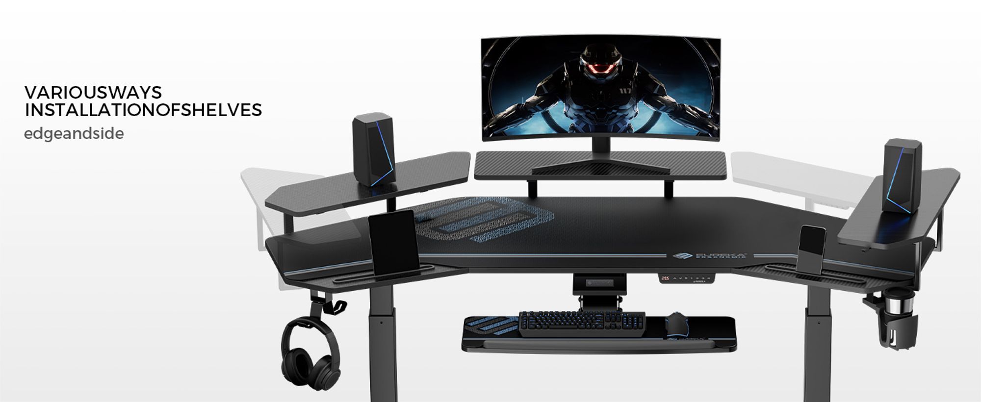 EUREKA ERGONOMIC Elektrisch Computertisch 182×76cm Höhenverstellbarer Schreibtisch Stehpult Gaming Tisch mit Monitorständer und Tastaturablage