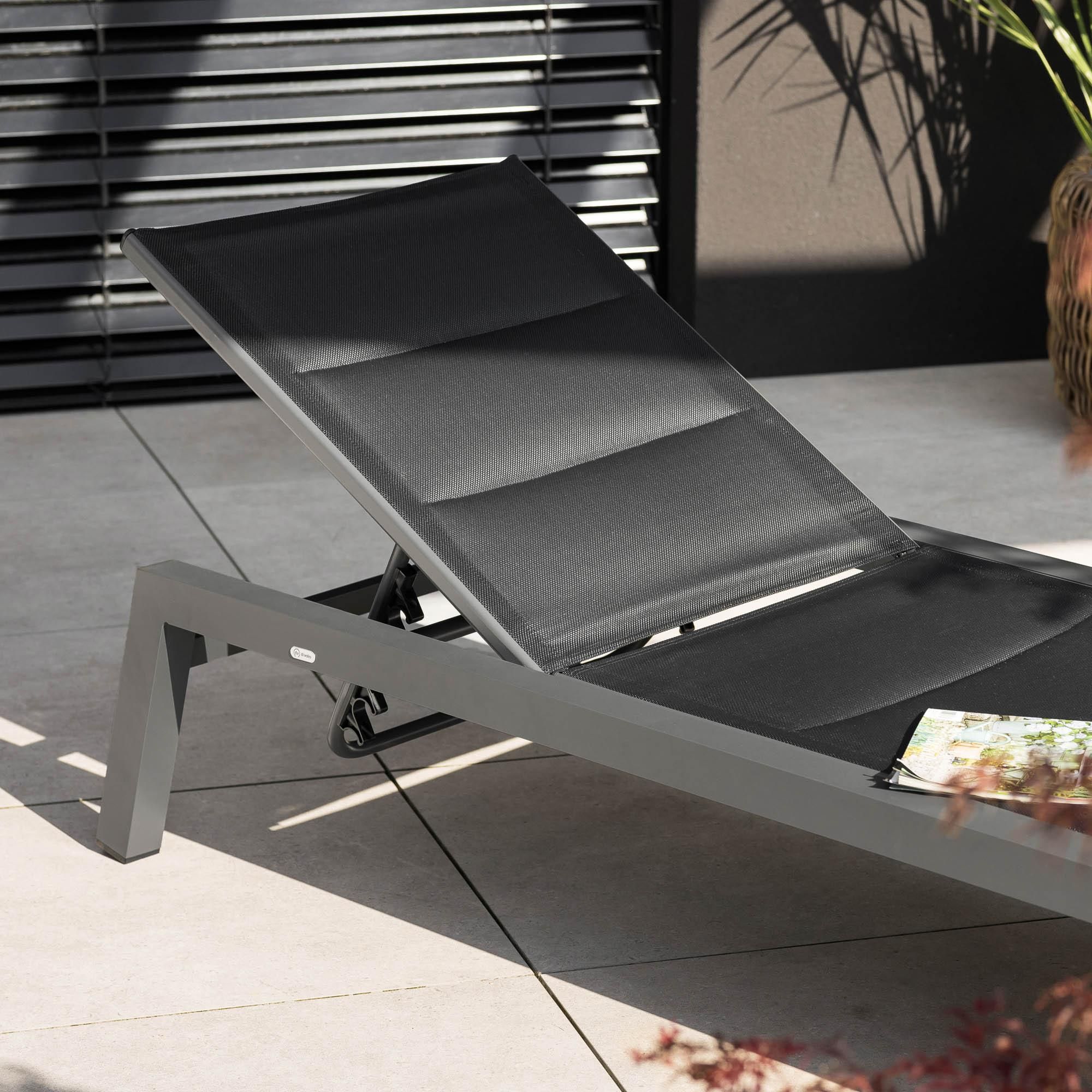 di volio Sonnenliege ERICE - Anthrazit, Gartenliege wetterfest aus Aluminium, 4-stufig verstellbar, Liegestuhl mit Textilene-Bezug, stabil & leicht