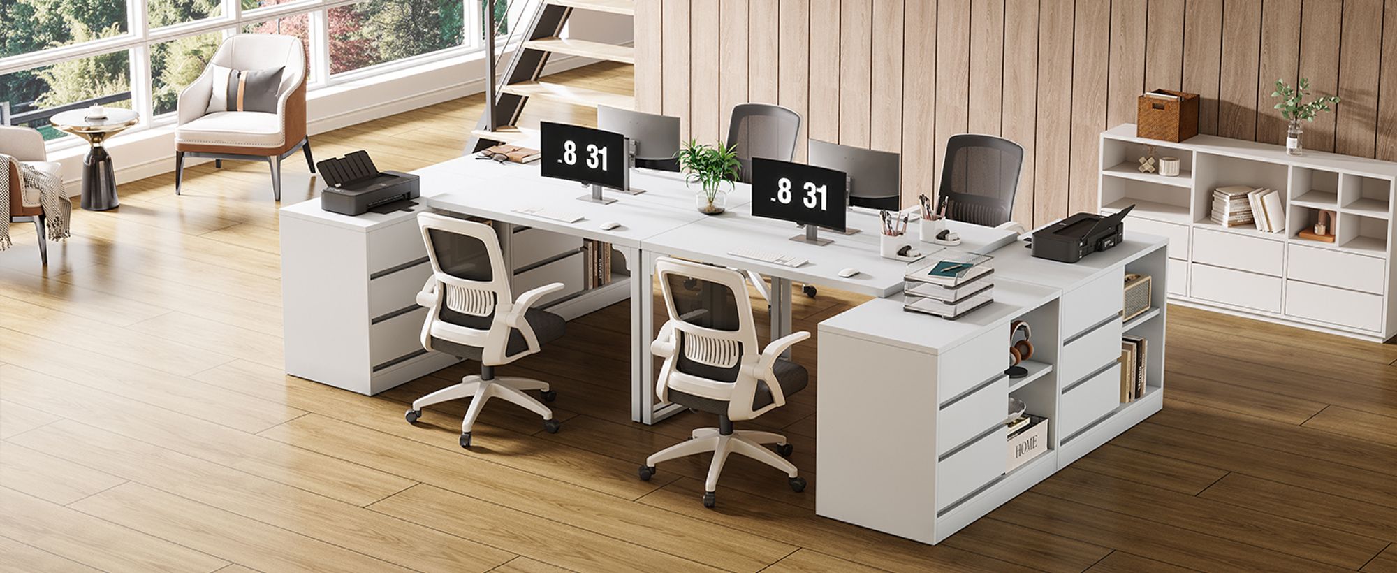Tribesigns L-förmiger Schreibtisch, mit 3 Schubladen und 2 Ablagen, wendbarer Eckschreibtisch, moderner Arbeitstisch für Homeoffice, Weiß
